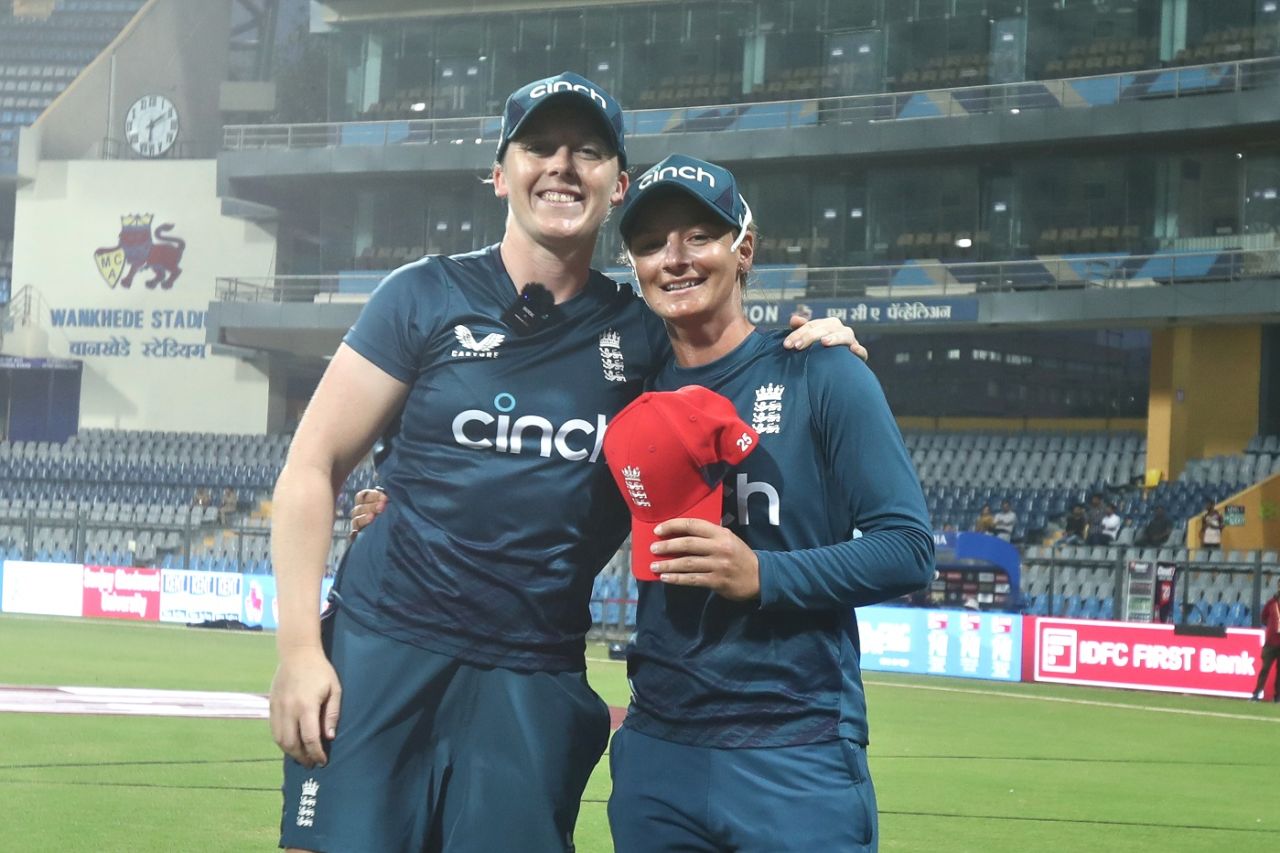 Danni Wyatt was presented a special cap as she gets ready to play here 150th T20I, India vs England, 1st women's T20I, Mumbai, December 6, 2023