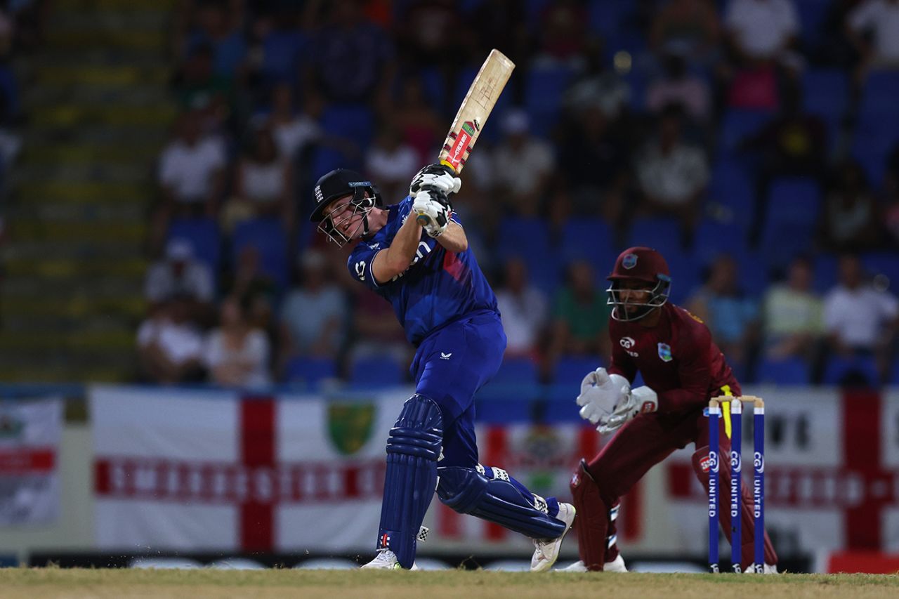 Harry Brook kept the chase ticking along, West Indies vs England, 2nd ODI, Antigua, December 6, 2023