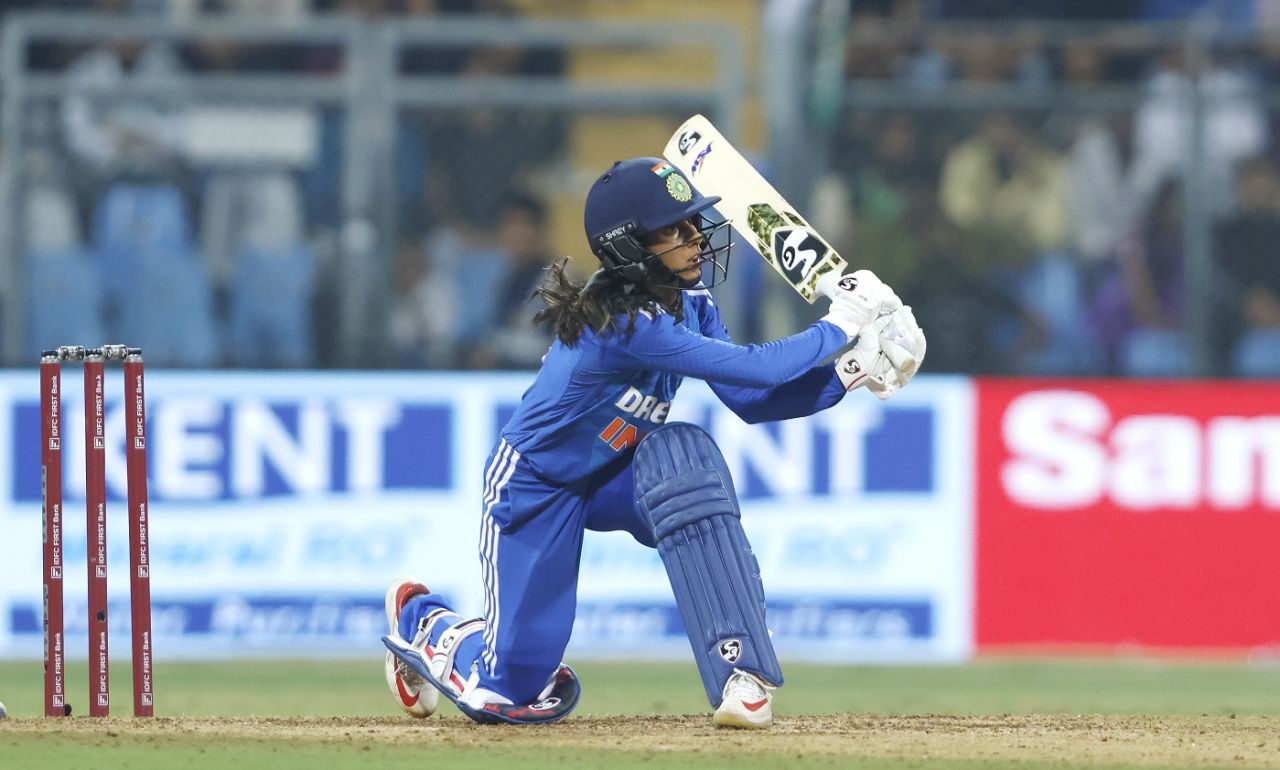 Jemimah Rodrigues used the sweep to good effect, India vs England, 3rd T20I, Wankhede Stadium, Mumbai, December 10, 2023