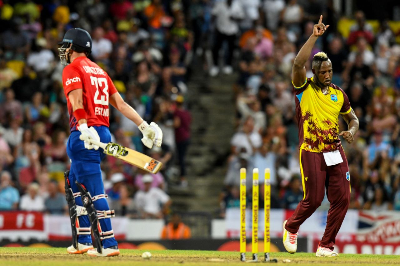 Andre Russell bowled Liam Livingstone to dent England's fightback, West Indies vs England, 1st T20I, Bridgetown, December 12, 2023