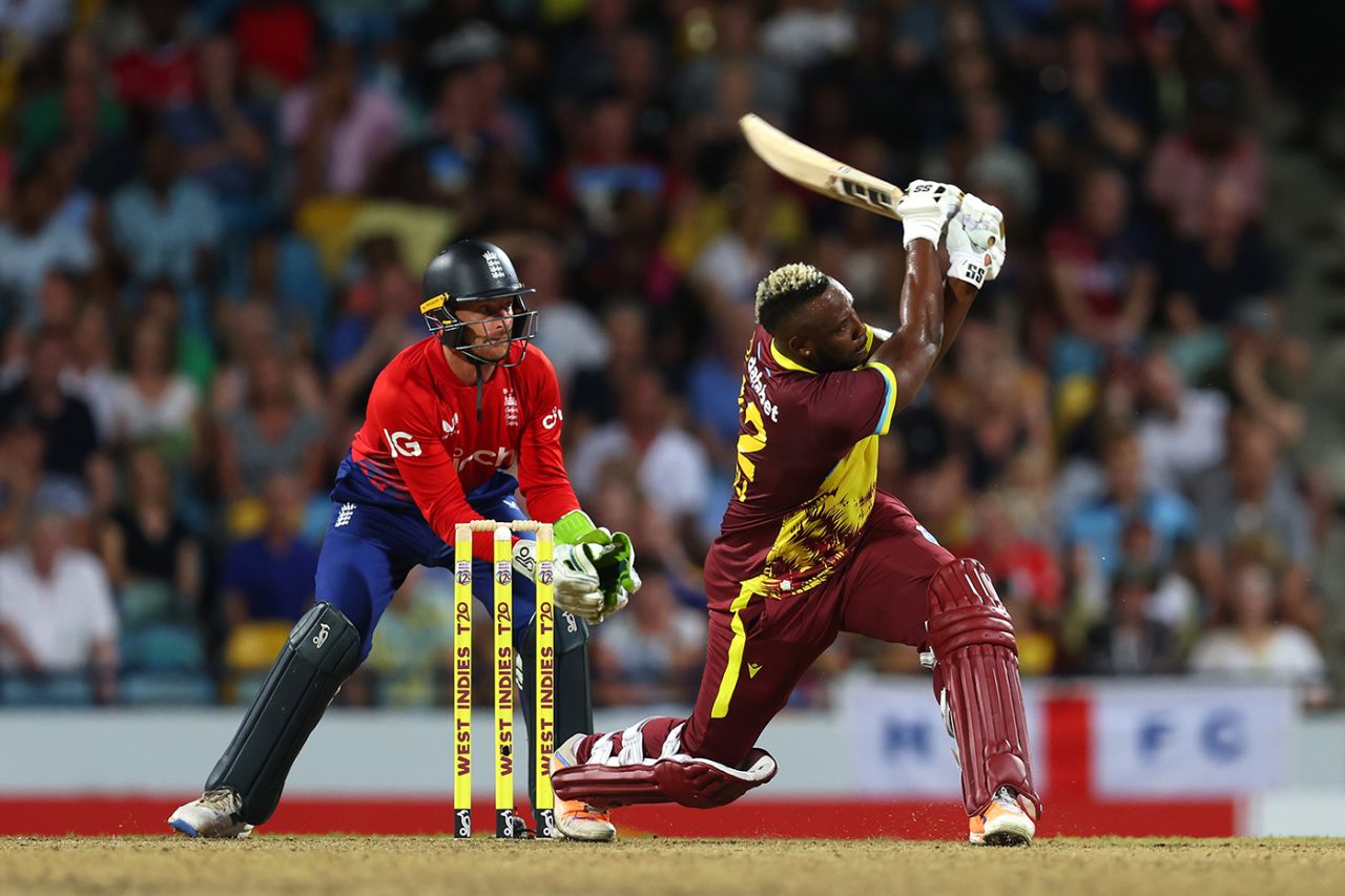Andre Russell played a vital cameo with the bat, West Indies vs England, 1st T20I, Bridgetown, December 12, 2023