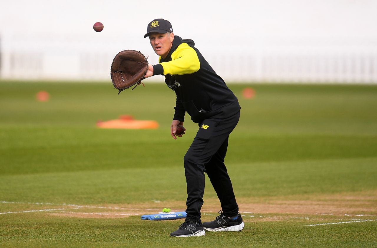 Dale Benkenstein, Gloucestershire coach, warms up, Somerset vs Gloucestershire, pre-season friendly, day three, Taunton, March 28, 2022