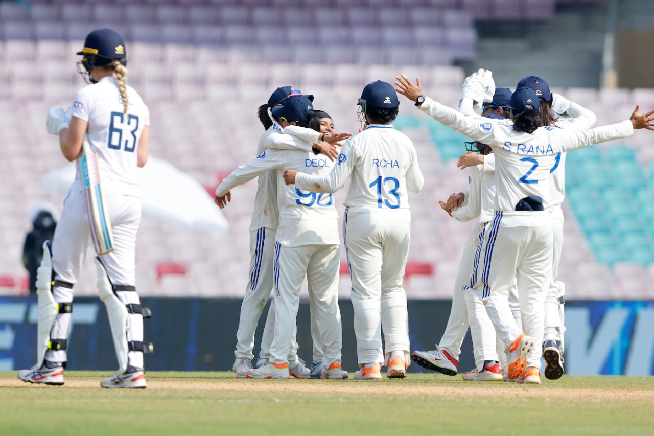 Job done - the Indians can celebrate a famous win, India Women vs England Women, Only Test, DY Patil Stadium, Mumbai, 3rd day, December 16, 2023