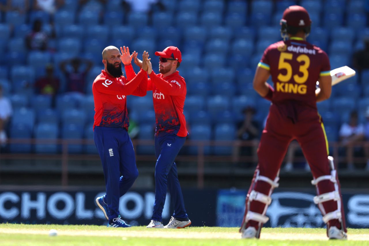 Moeen Ali bagged Brandon King for 8, West Indies vs England, 3rd T20I, Grenada, December 16, 2023