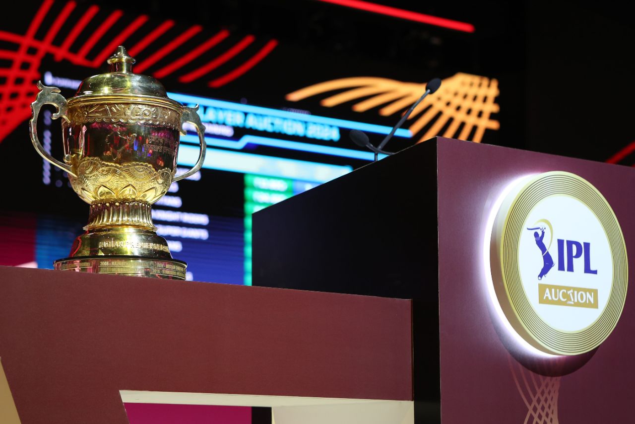 The IPL trophy on show at the IPL 2024 auction, Dubai, December 19, 2023