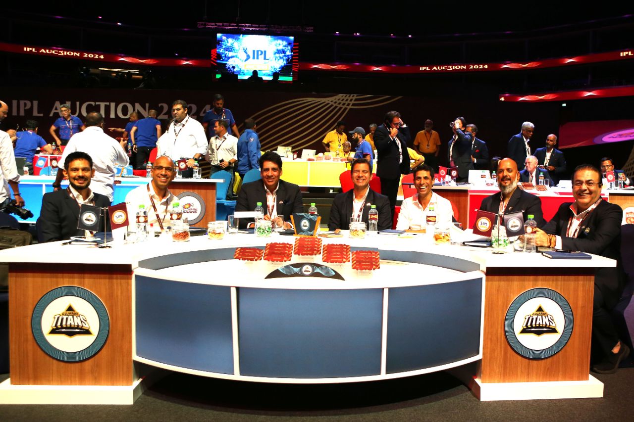 The Gujarat Titans table at the IPL 2024 auction, Dubai, December 19, 2023