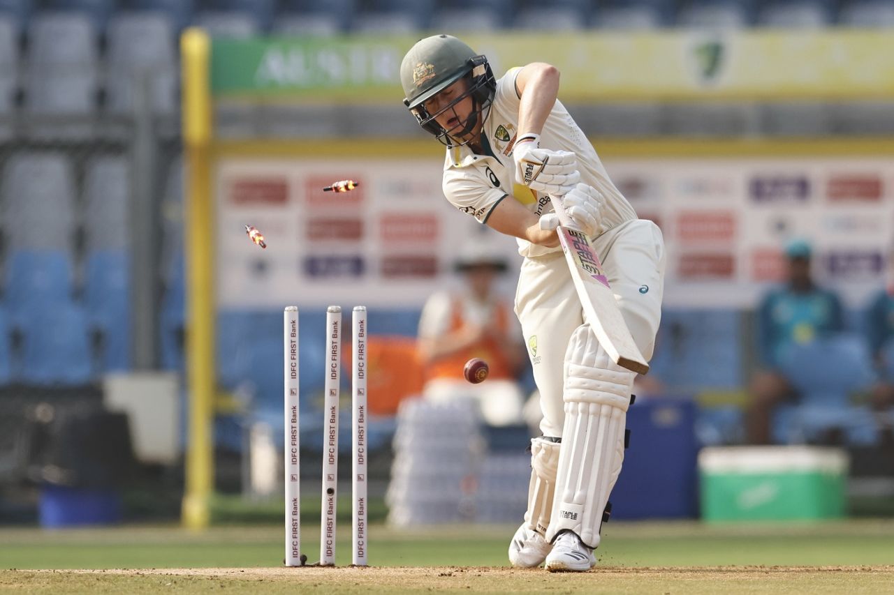 Ellyse Perry gets cleaned up by Pooja Vastrakar, India vs Australia, Only Test, Mumbai, 1st day, December 21, 2023