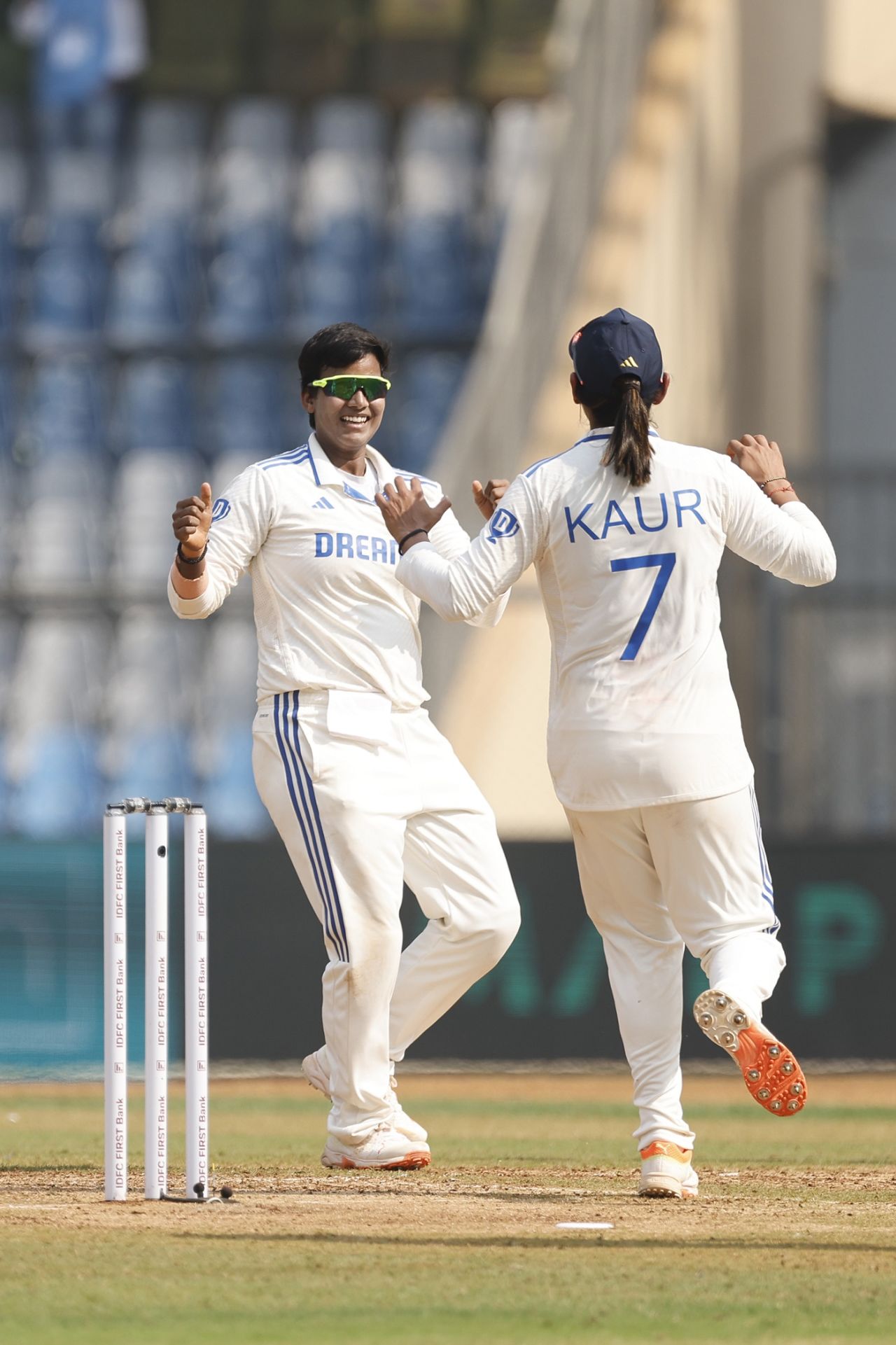 Deepti Sharma celebrates the dismissal of Alyssa Healy, India vs Australia, Only Test, Wankhede Stadium, Mumbai, 1st day, December 21, 2023