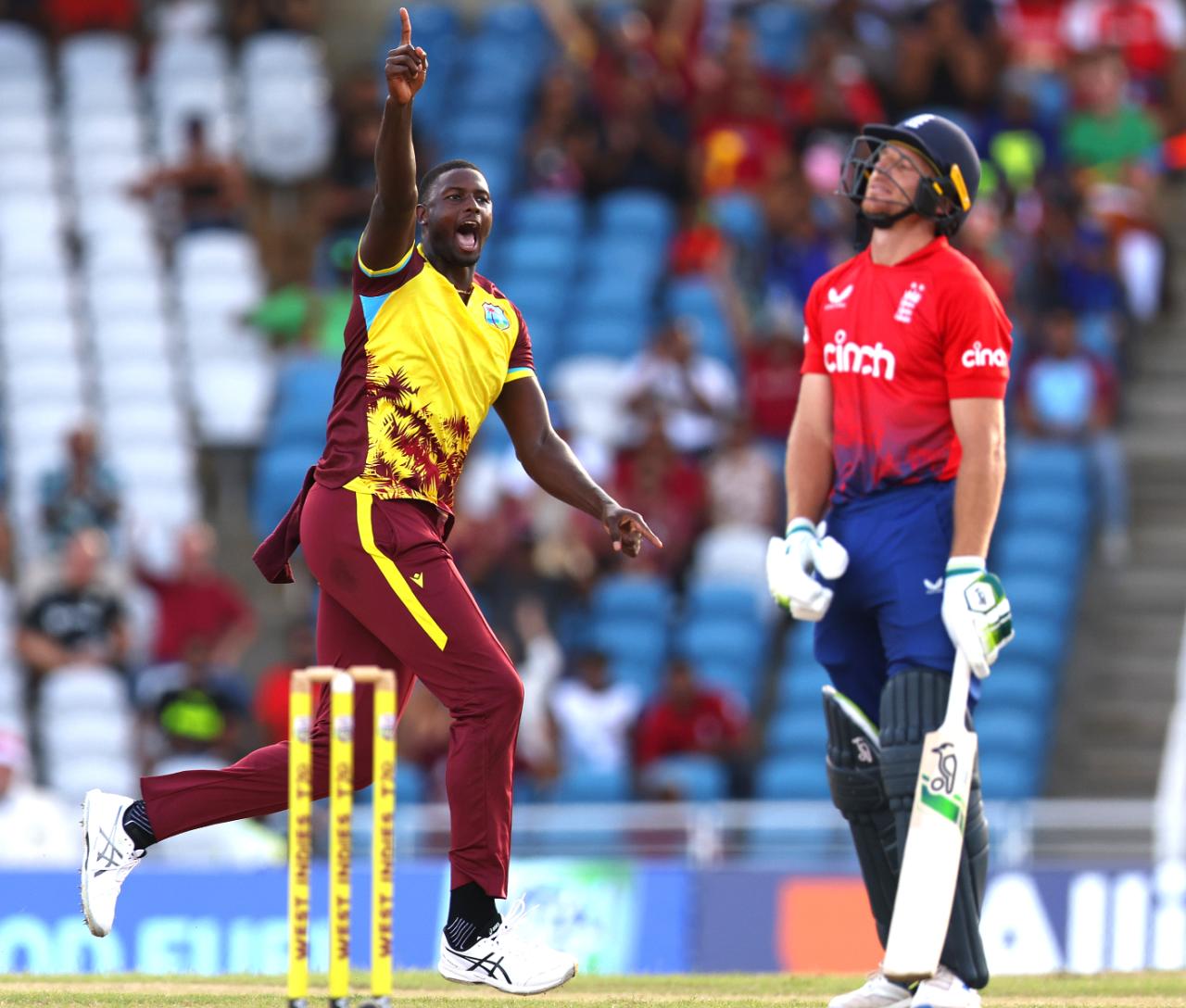 Jason Holder removed Jos Buttler inside the powerplay, West Indies vs England, 5th men's T20I, Brian Lara Cricket Academy, Tarouba, Trinidad, December 21, 2023