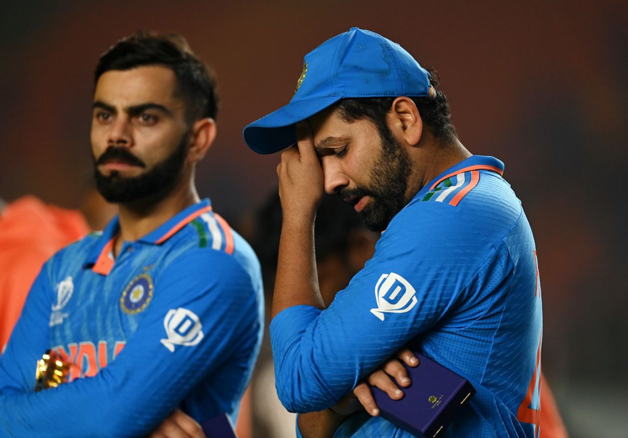 Rohit Sharma and Virat Kohli cut disappointed figures at the presentation ceremony, India vs Australia, World Cup final, Ahmedabad, November 19, 2023