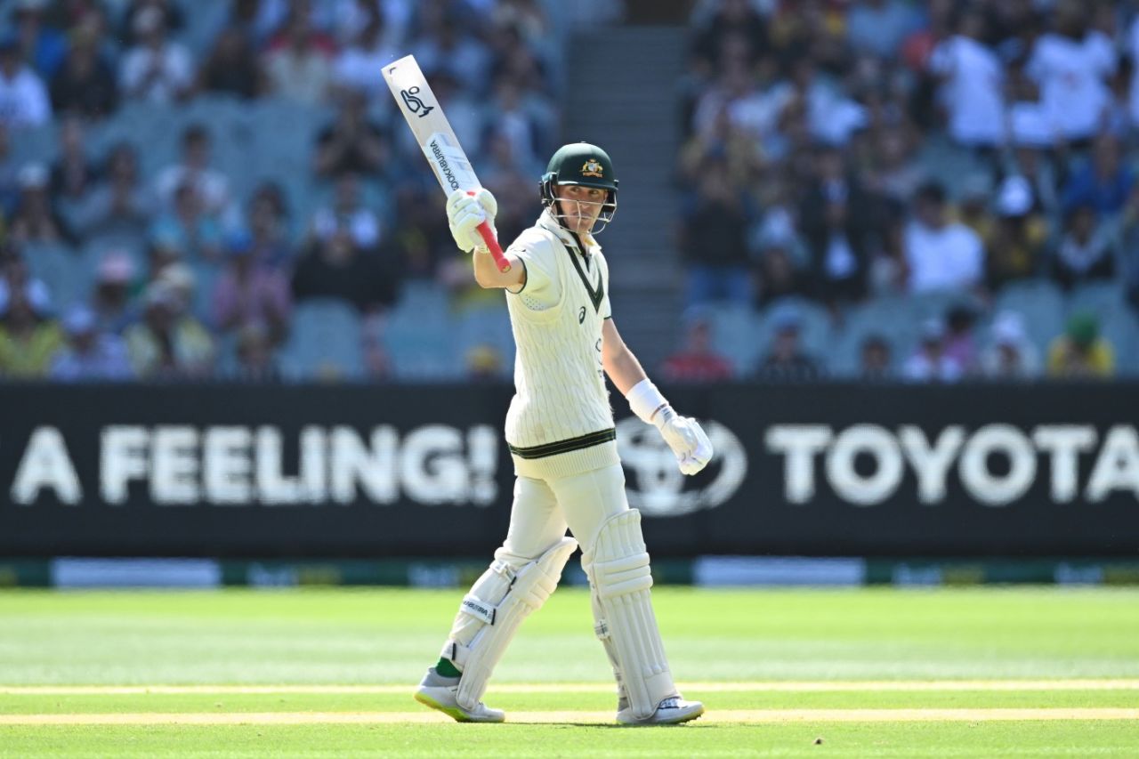 Marnus Labuschagne celebrates his half-century, Australia vs Pakistan, 2nd Test, day two, Melbourne, December 27, 2023
