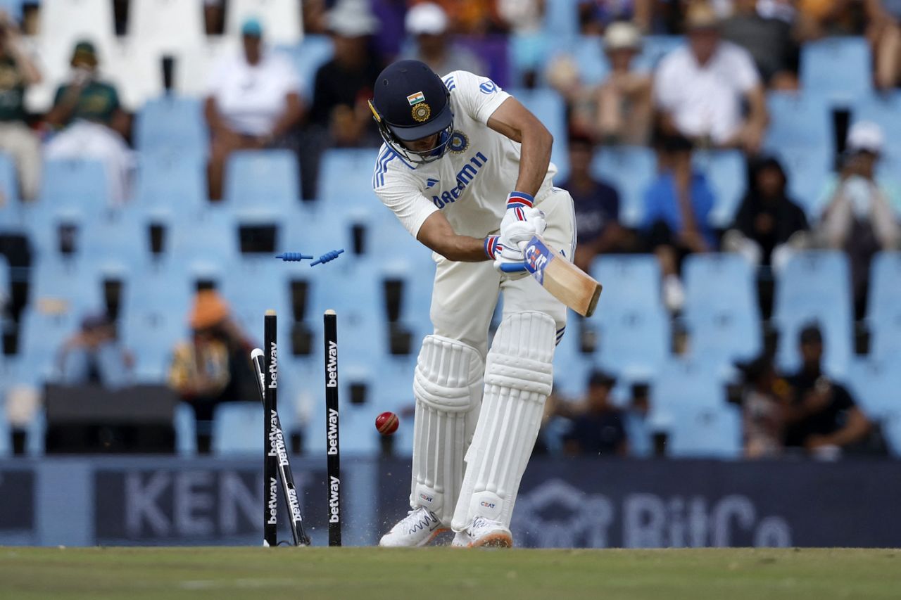 Shubman Gill missed the line of a Marco Jansen delivery, South Africa vs India, 1st Test, Centurion, 3rd day, December 28, 2023