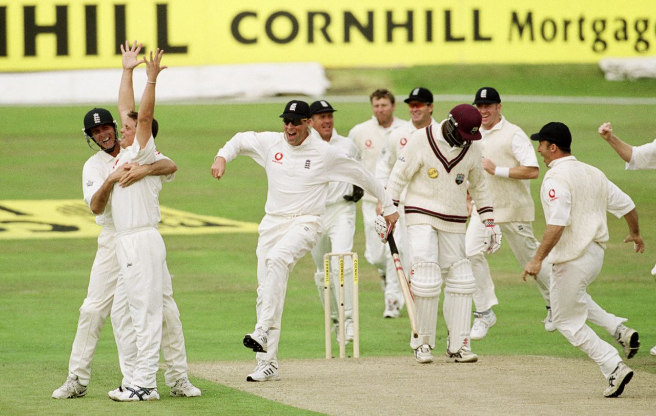 Darren Gough celebrates the wicket of Wavell Hinds, England vs West Indies, Headingley, August 18, 2000