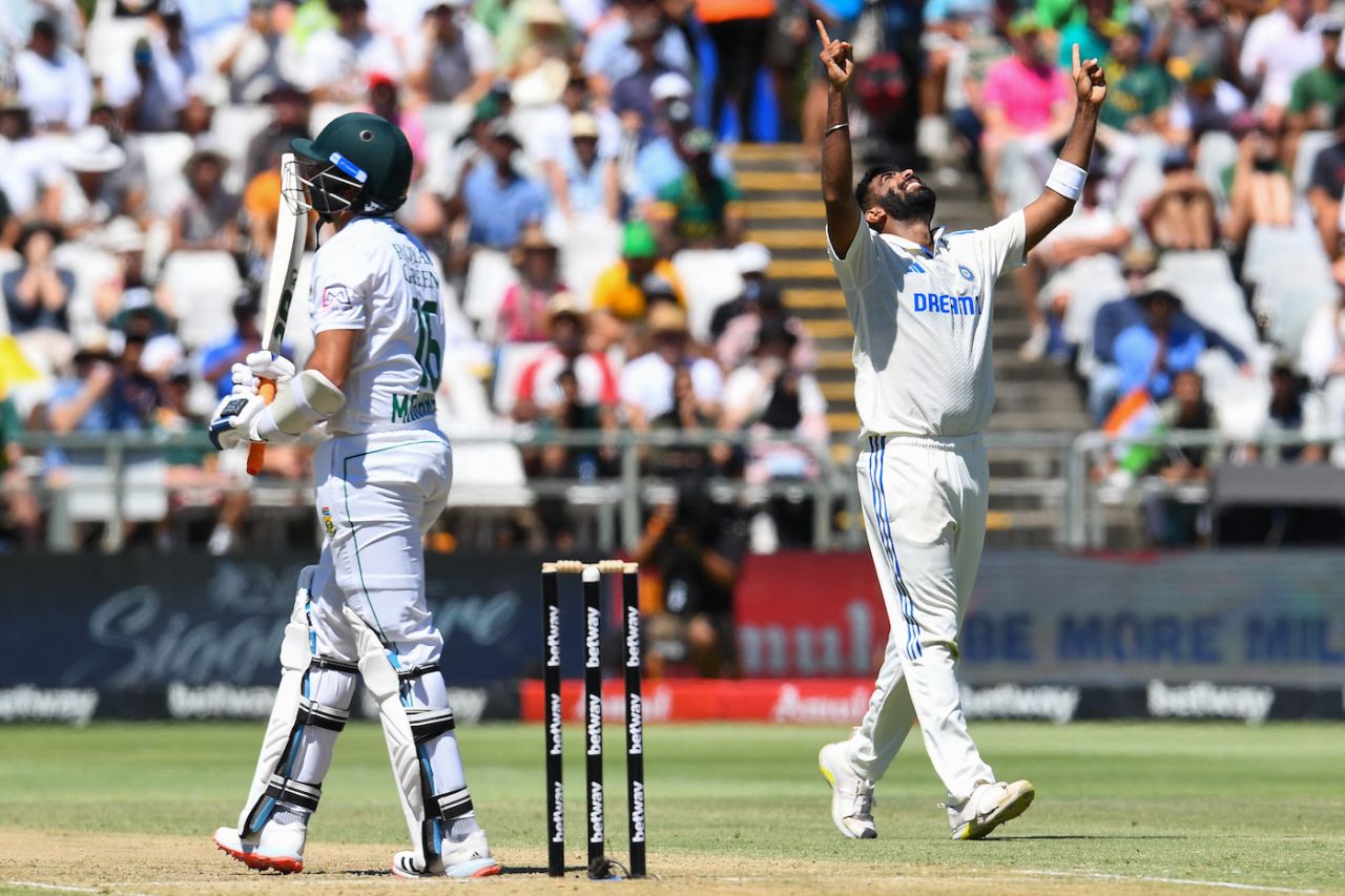 Jasprit Bumrah celebrates the wicket of Keshav Maharaj, South Africa vs India, 2nd Test, Cape Town, 2nd day, January 4, 2024