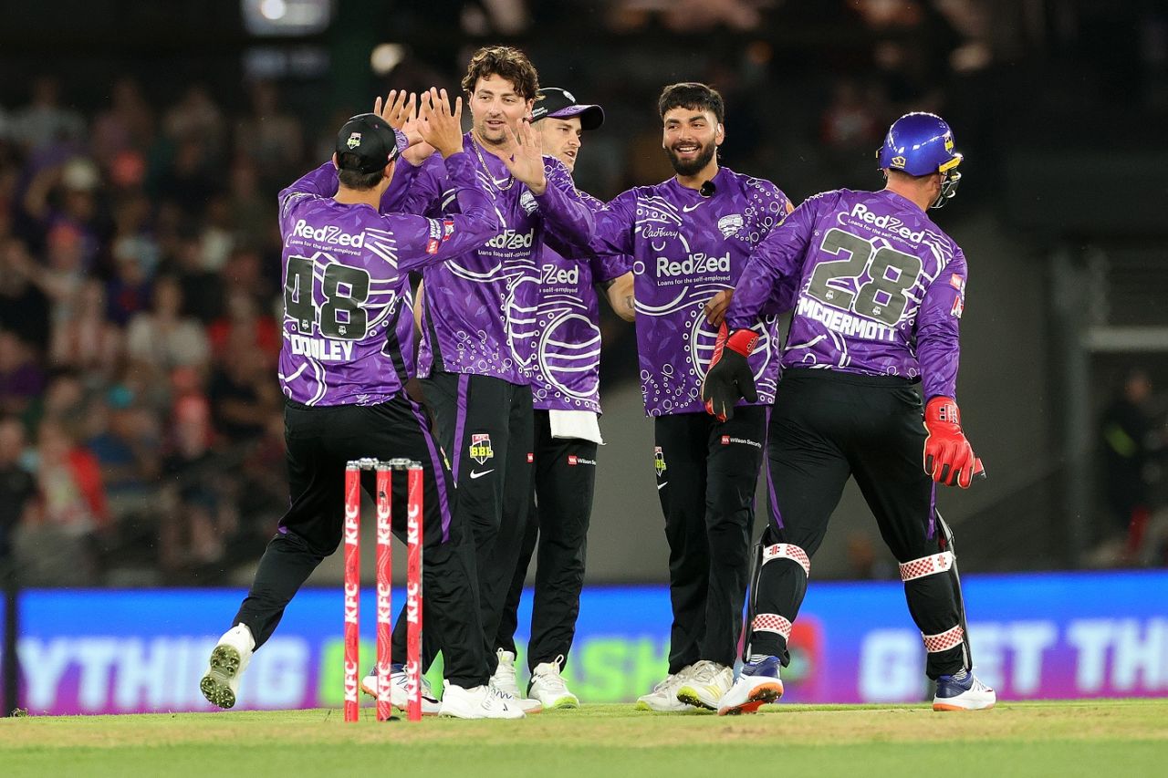 Tim David took a wicket maiden in his only over bowled, Melbourne Renegades vs Hobart Hurricanes, BBL 13, Melbourne, January 4, 2024