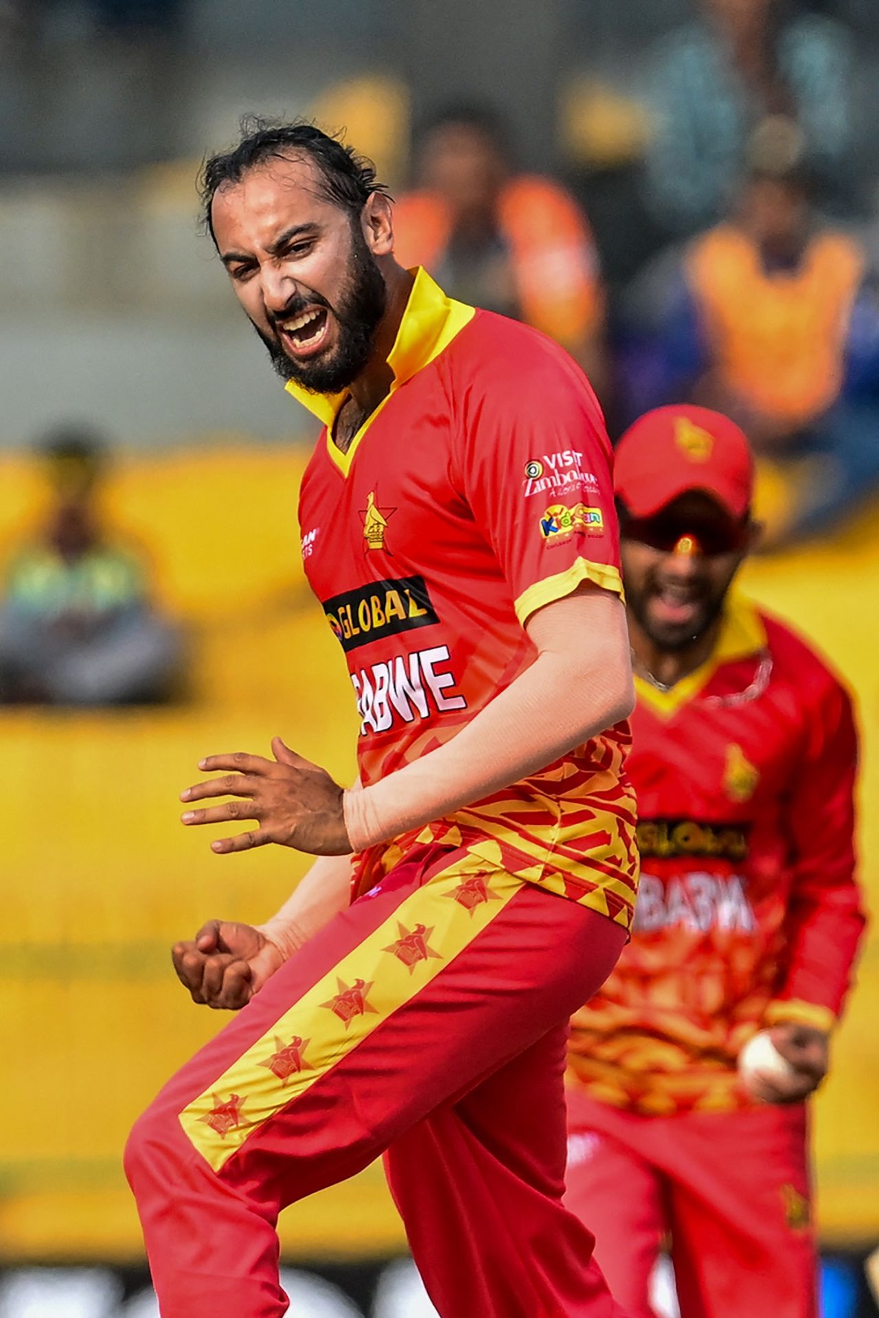 Faraz Akram after his first wicket in ODI cricket, Sri Lanka vs Zimbabwe, 1st ODI, Colombo, January 6, 2024