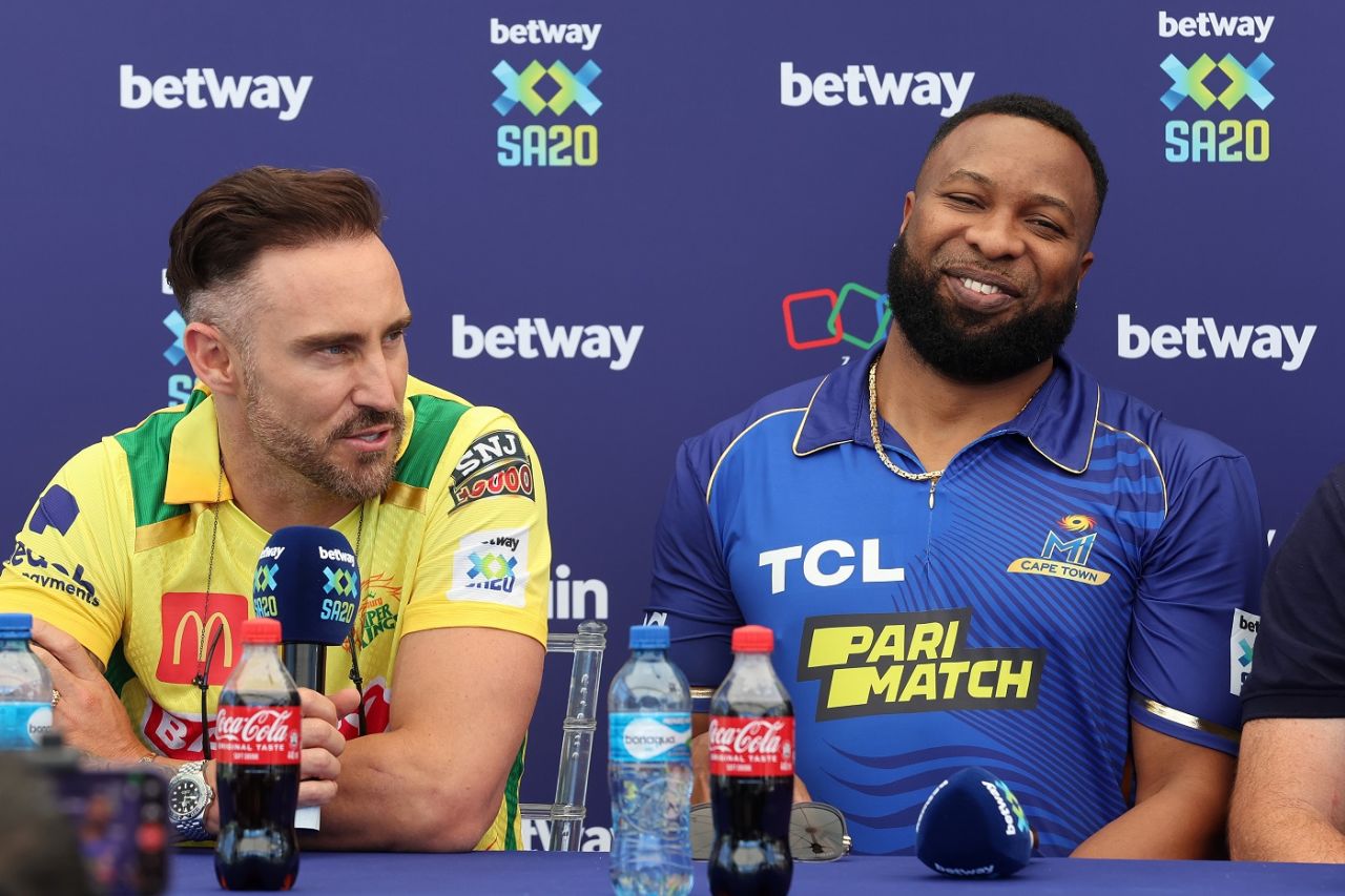 Kieron Pollard and Faf du Plessis address the media, SA20, Cape Town, January 8, 2024