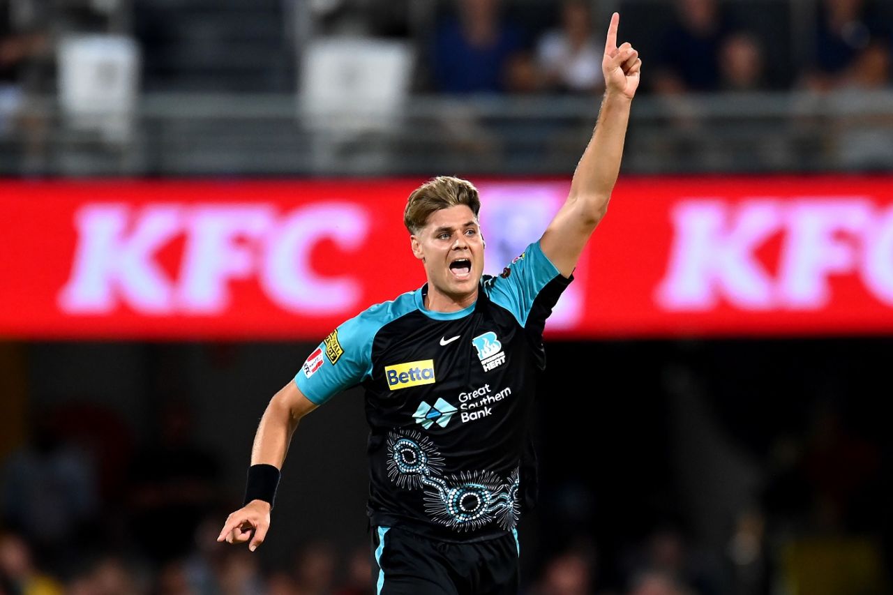 Spencer Johnson struck in the powerplay for Brisbane Heat, Brisbane Heat vs Perth Scorchers, BBL, Gabba, January 10, 2024