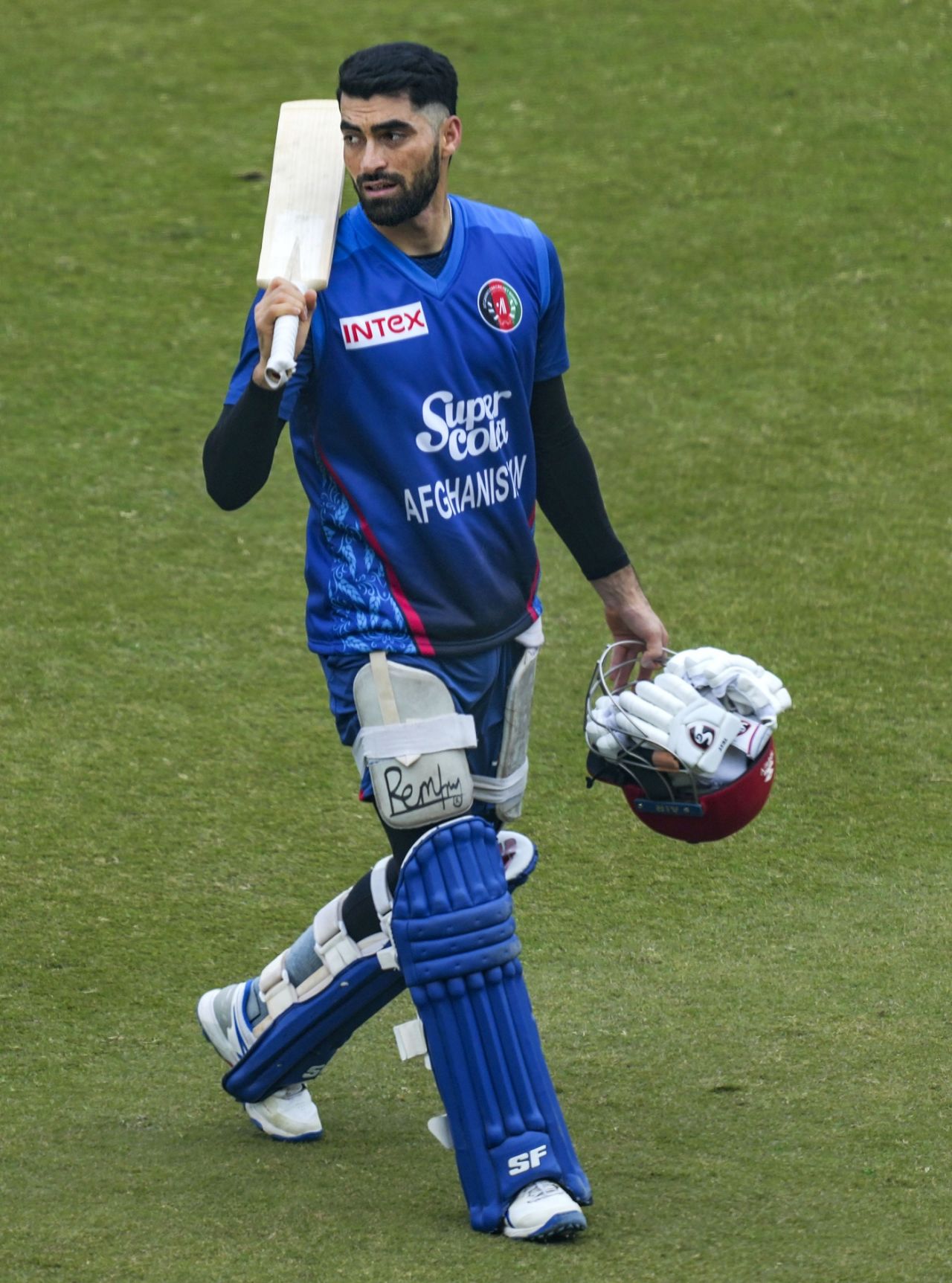 Afghanistan captain Ibrahim Zadran prepares to bat at the nets, Mohali, January 10, 2024