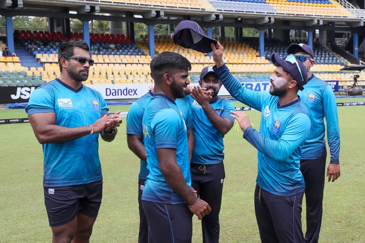 Shevon Daniel received his ODI cap from captain Kusal Mendis, Sri Lanka vs Zimbabwe, 3rd ODI, Colombo, January 11, 2024
