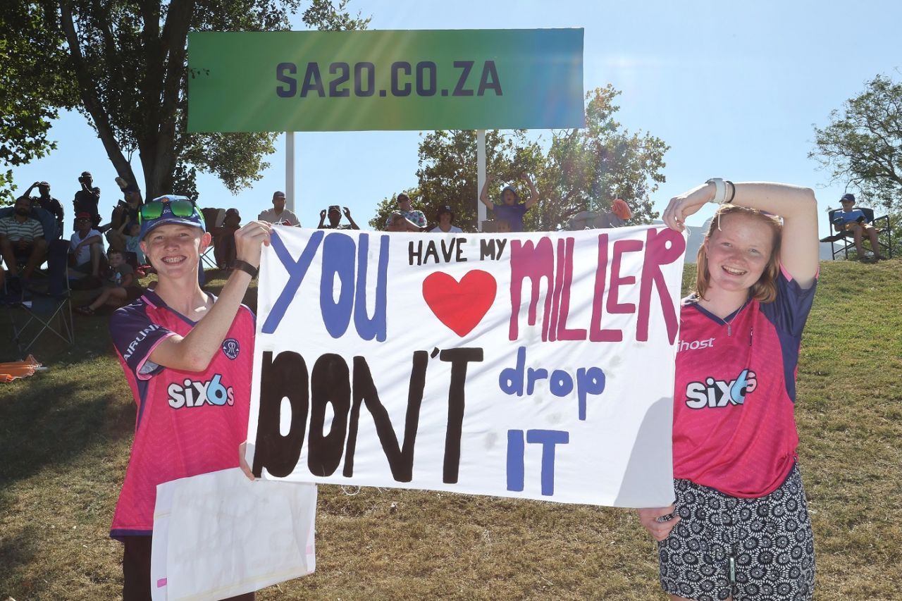 David Miller is a fan favourite in Paarl, Paarl Royals vs Pretoria Capitals, SA 20 2024, Paarl, January 12, 2024