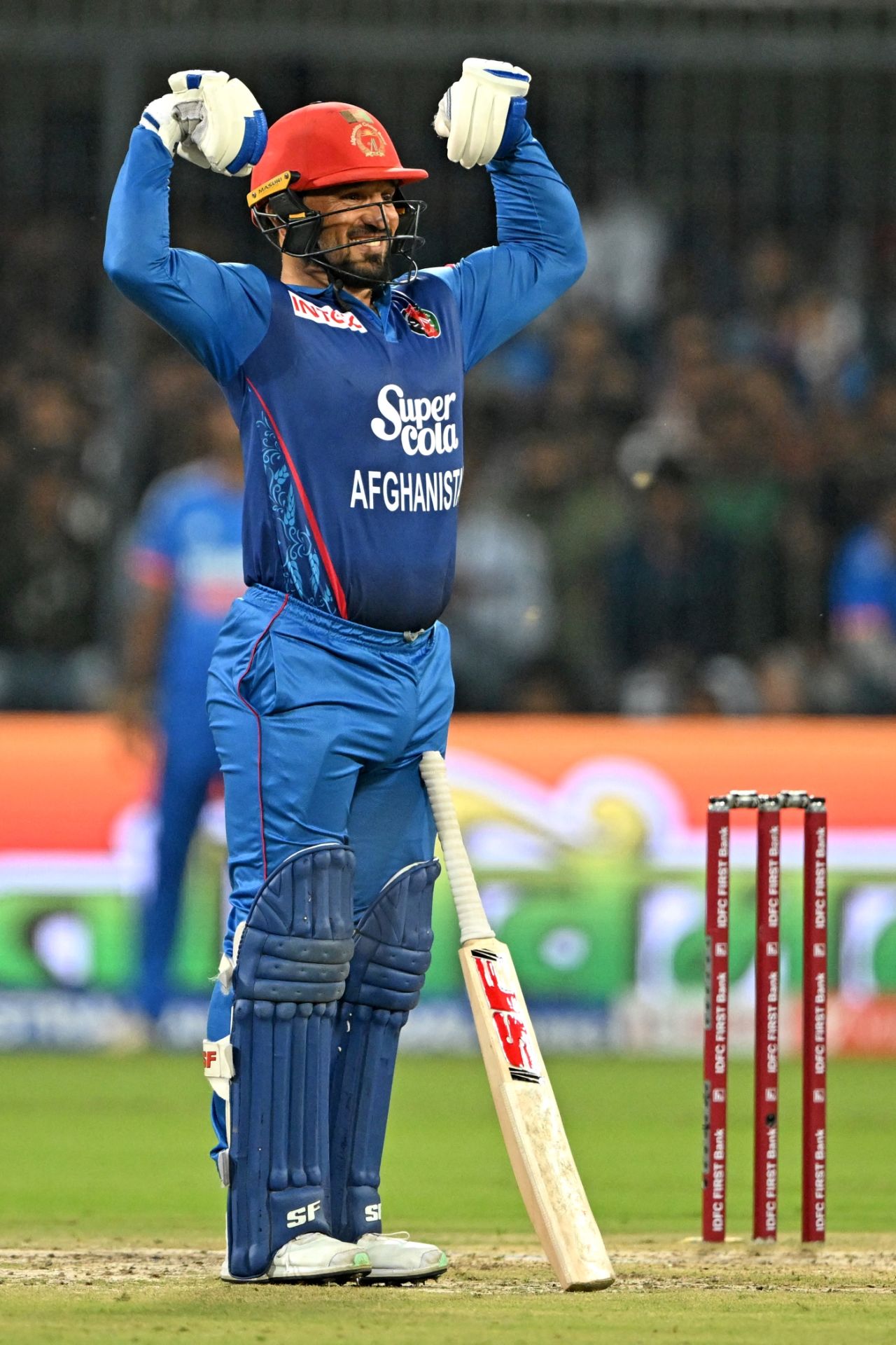 Gulbadin Naib brings out his trademark celebration, India vs Afghanistan, 2nd T20I, Indore, January 14, 2024