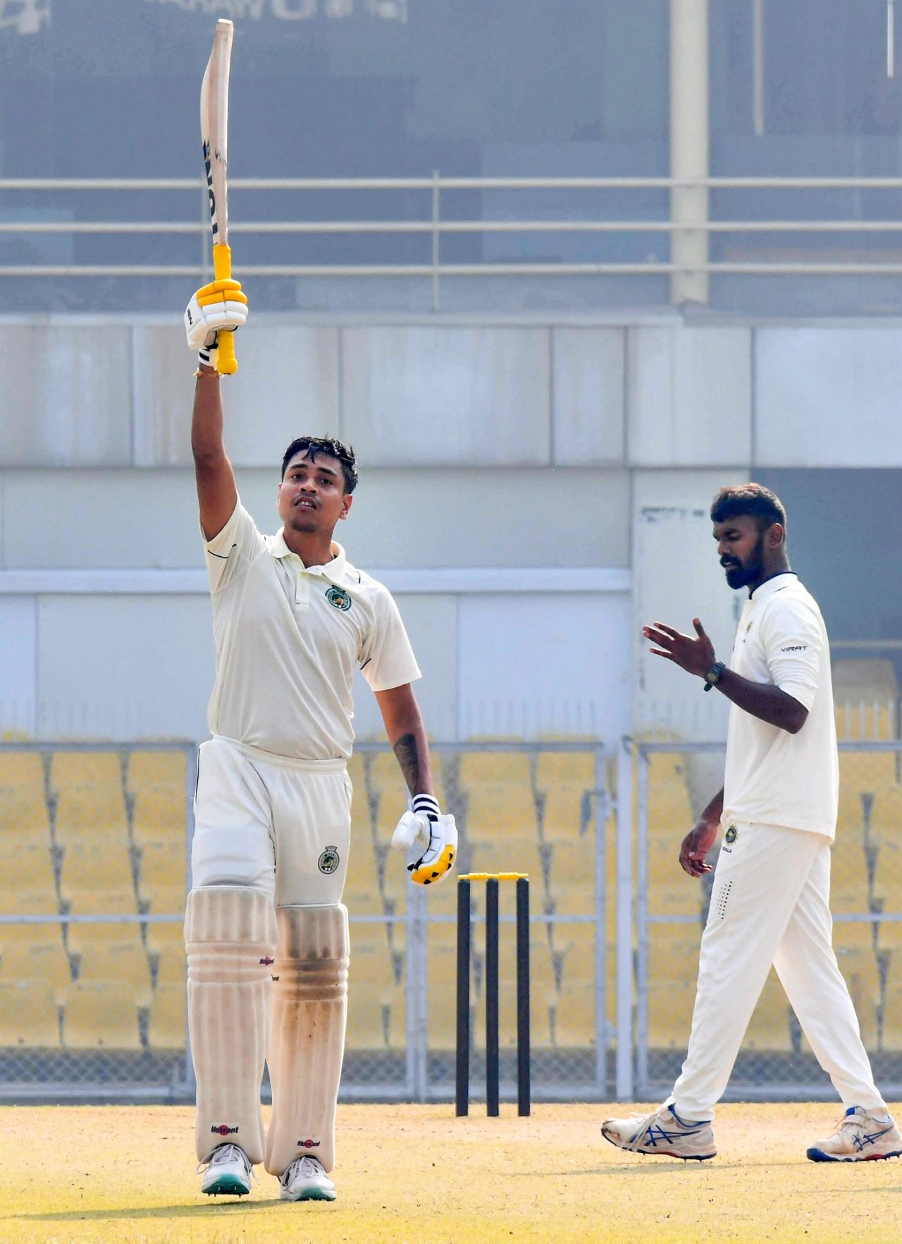 Rahul Hazarika celebrates his hundred, Assam vs Kerala, Guwahati, day 4, Ranji Trophy 2023-24, January 15, 2024