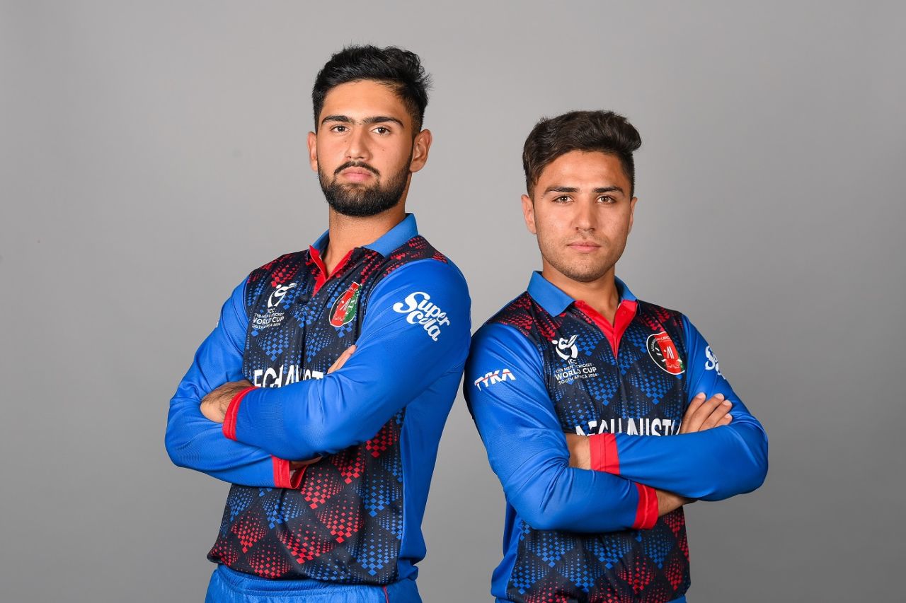 Hassan Eisakhil and Usman Shinwari of Afghanistan pose, Under-19 Men's World Cup 2024, Johannesburg, January 13, 2024
