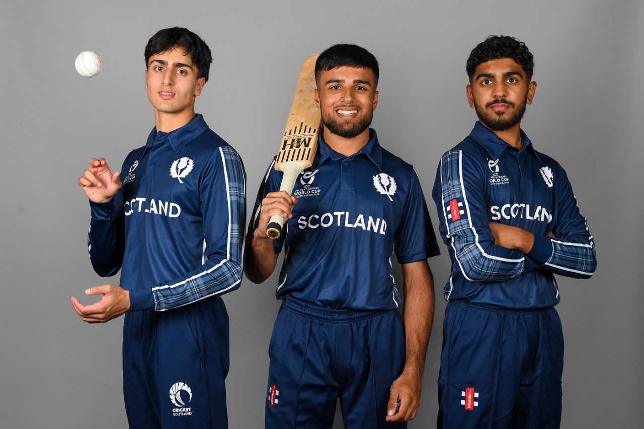 Ibrahim Faisal, Uzair Ahmad and Qasim Khan pose, Under-19 Men's World Cup 2024, Johannesburg, January 12, 2024