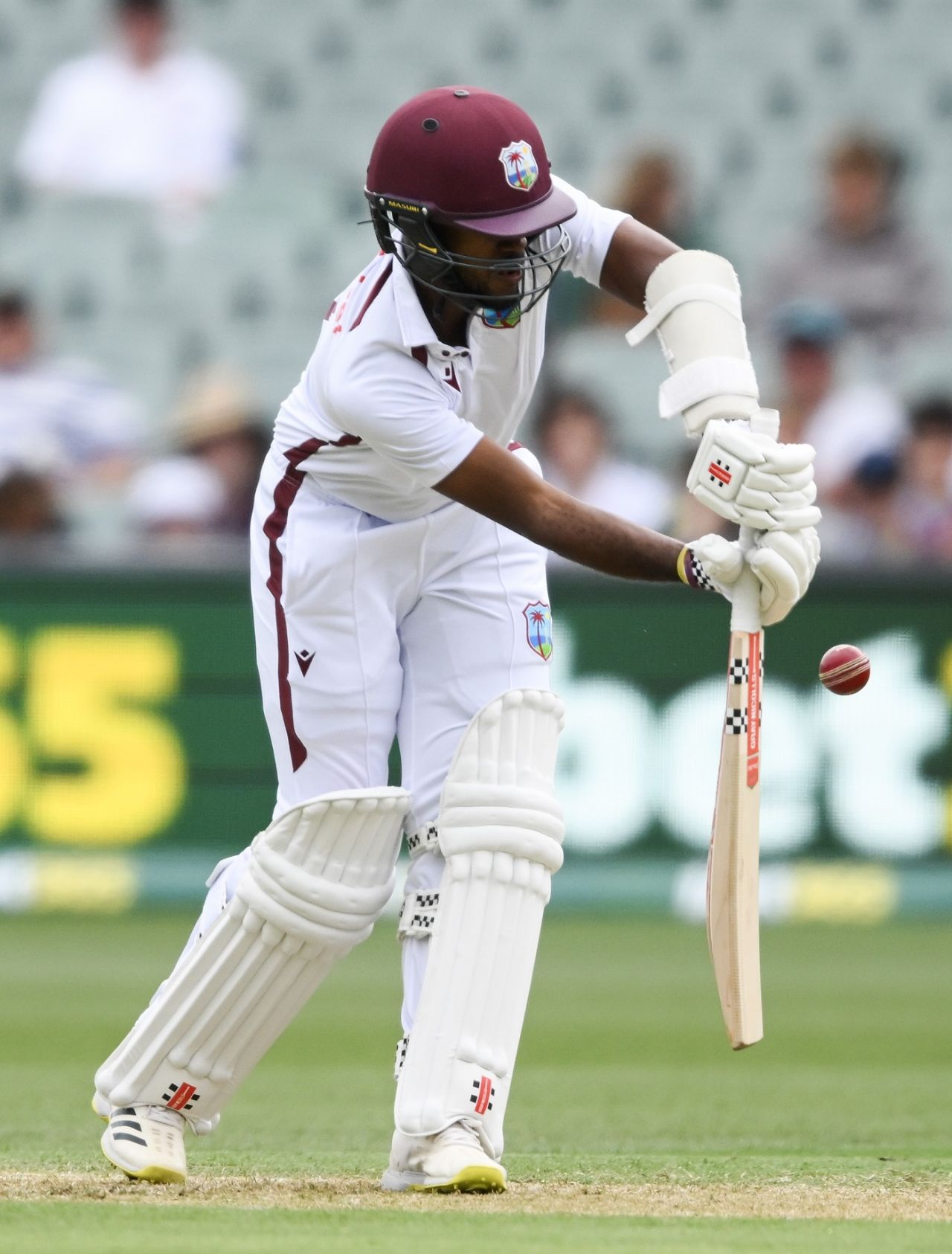 Kraigg Brathwaite defends in front of his body, Australia vs West Indies, 1st Test, Adelaide, first day January 17, 2024