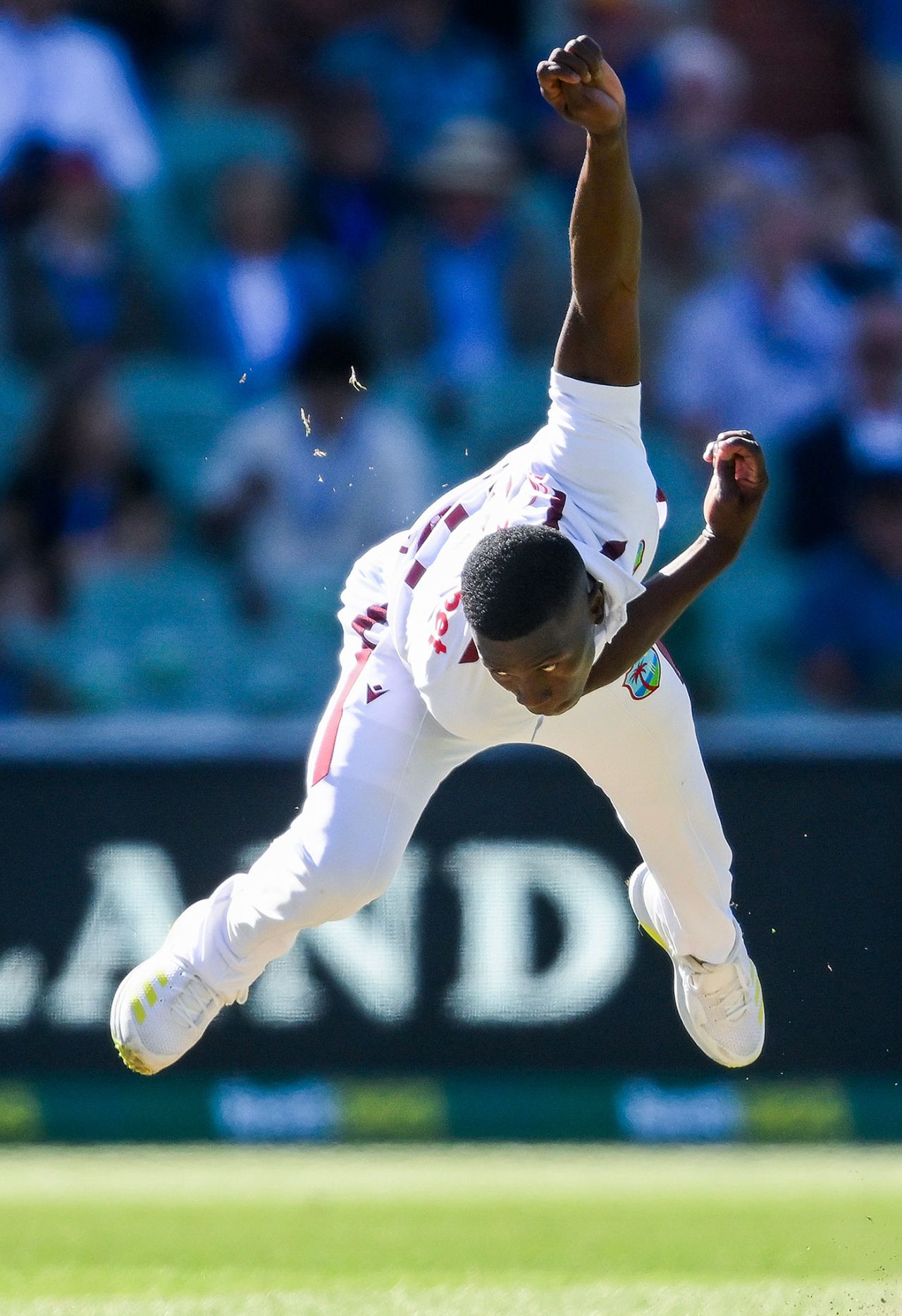 Shamar Joseph hurls himself through the crease, Australia vs West Indies, 1st Test, Adelaide, 1st day, January 17, 2024