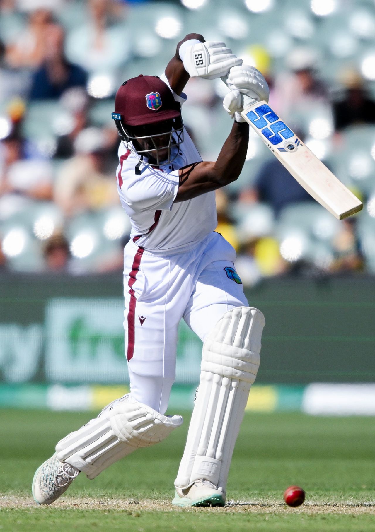 Justin Greaves leans into a drive, Australia vs West Indies, 1st Test, Adelaide, 2nd day, January 18, 2024