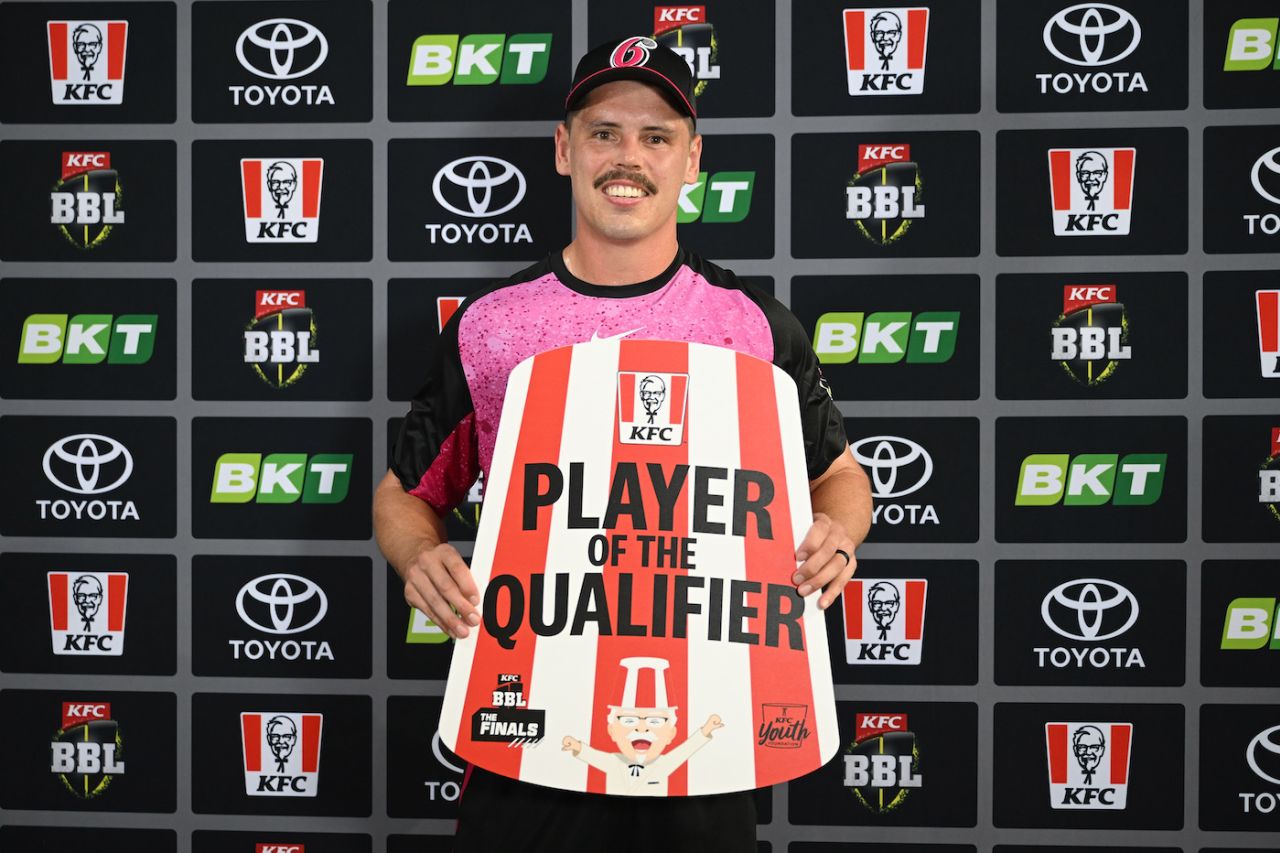 Ben Dwarshuis was named Player of the Match for his five-wicket haul, Sydney Sixers vs Brisbane Heat, BBL Qualifier, Carrara, January 19, 2024