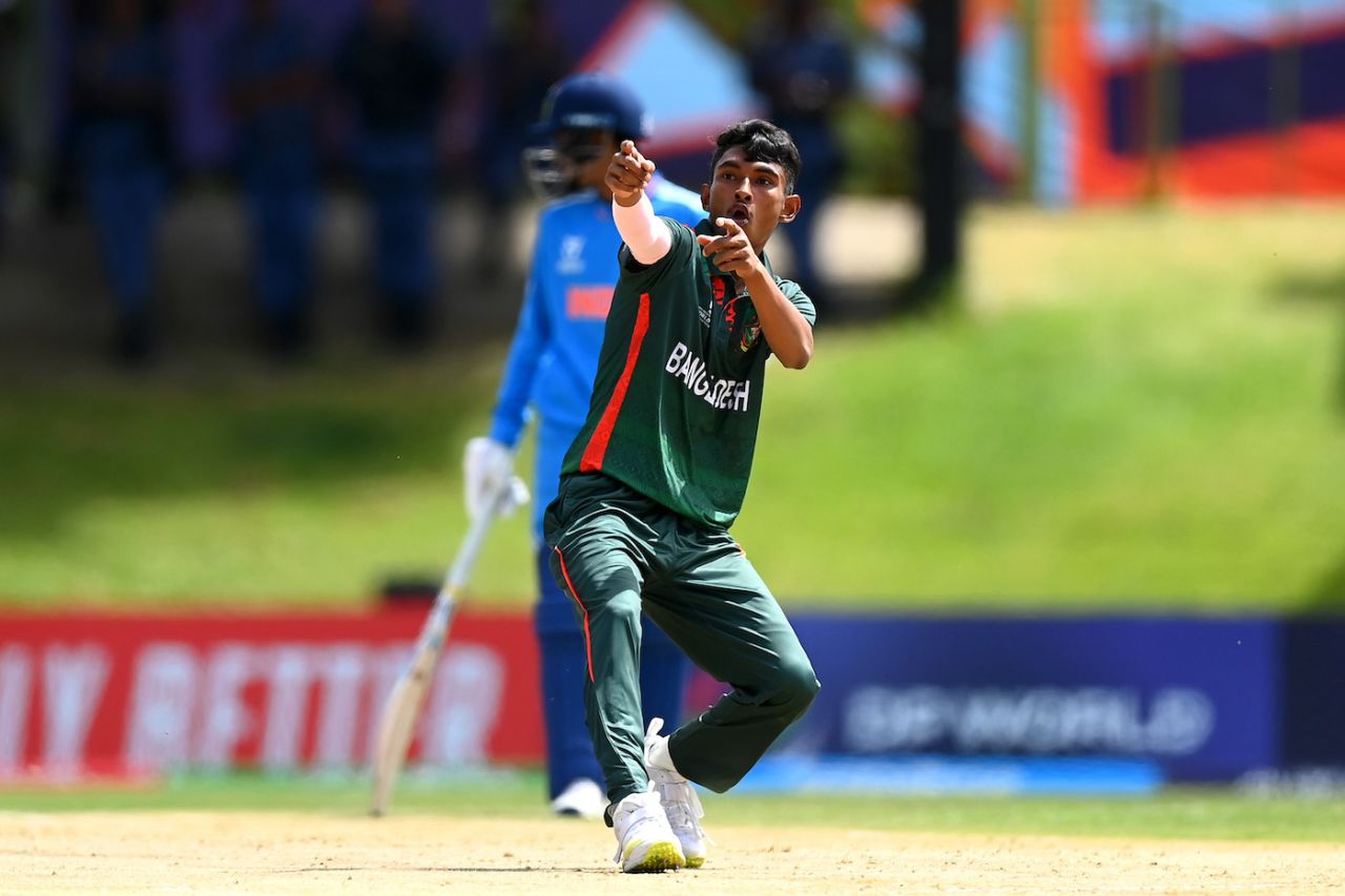 Maruf Mridha gave himself enough chances to show off his celebration, Bangladesh vs India, Under-19 World Cup, Bloemfontein, January 20, 2024