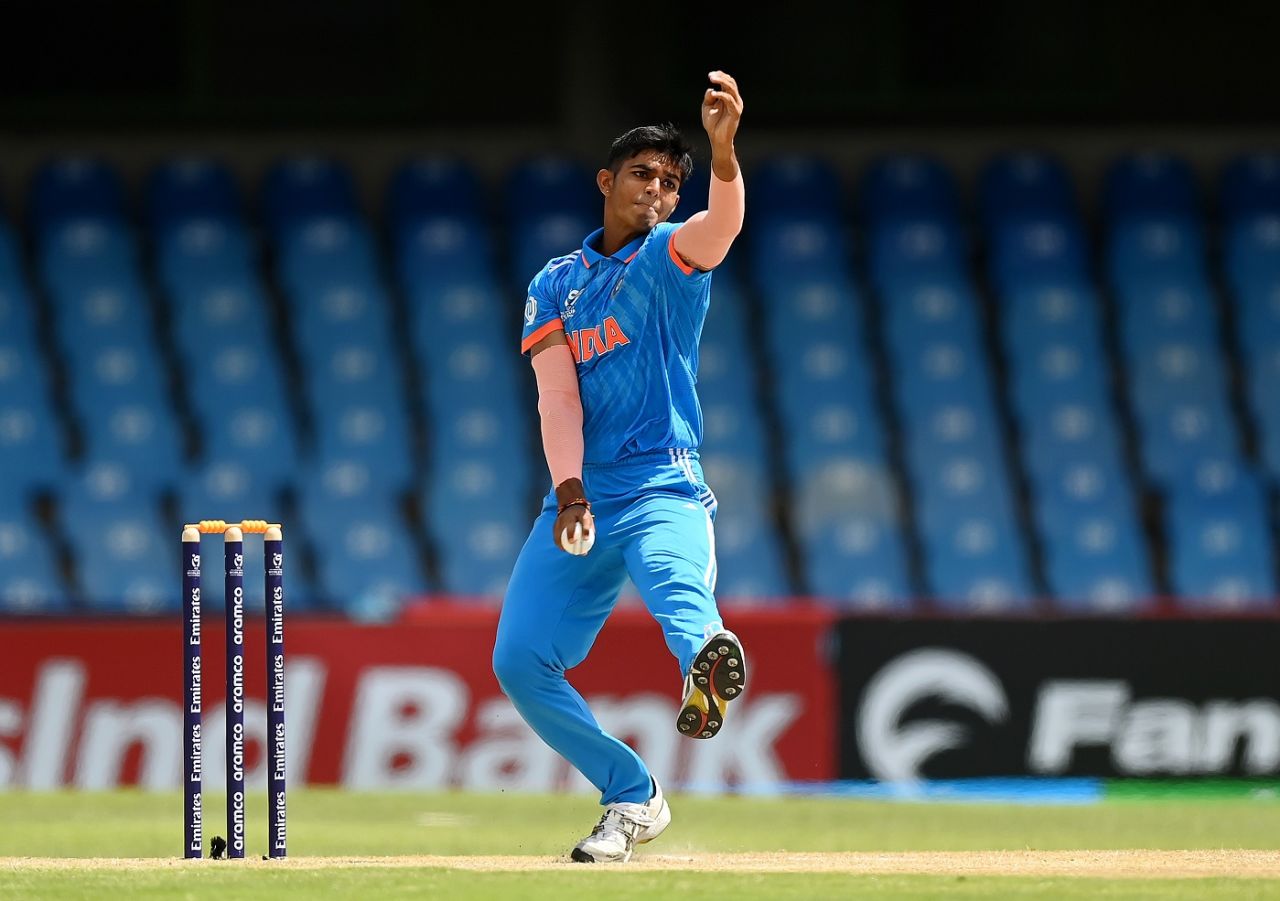 Raj Limbani provided an early breakthrough, Bangladesh vs India, Under-19 World Cup, Bloemfontein, January 20, 2024