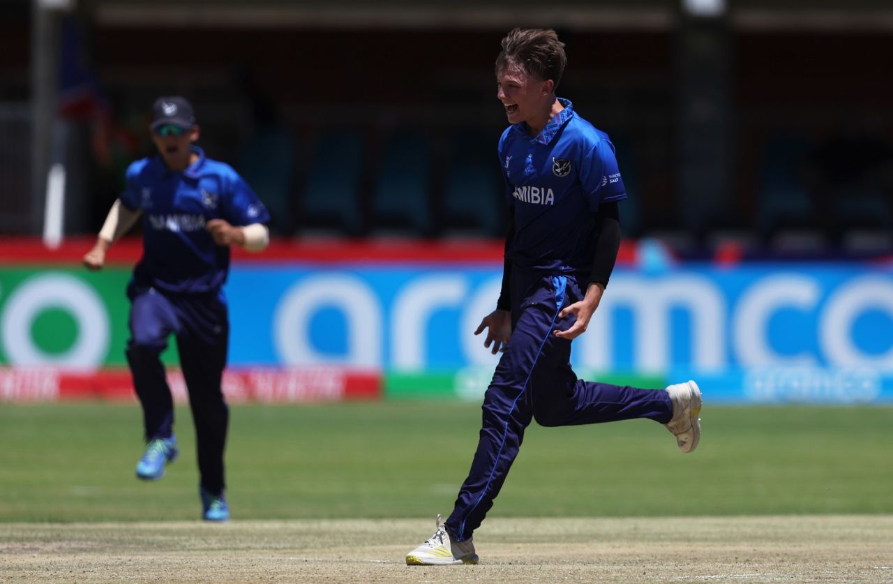 Jack Brassell celebrates a wicket , Australia vs Namibia, Under-19 World Cup, Kimberley, January 22, 2024