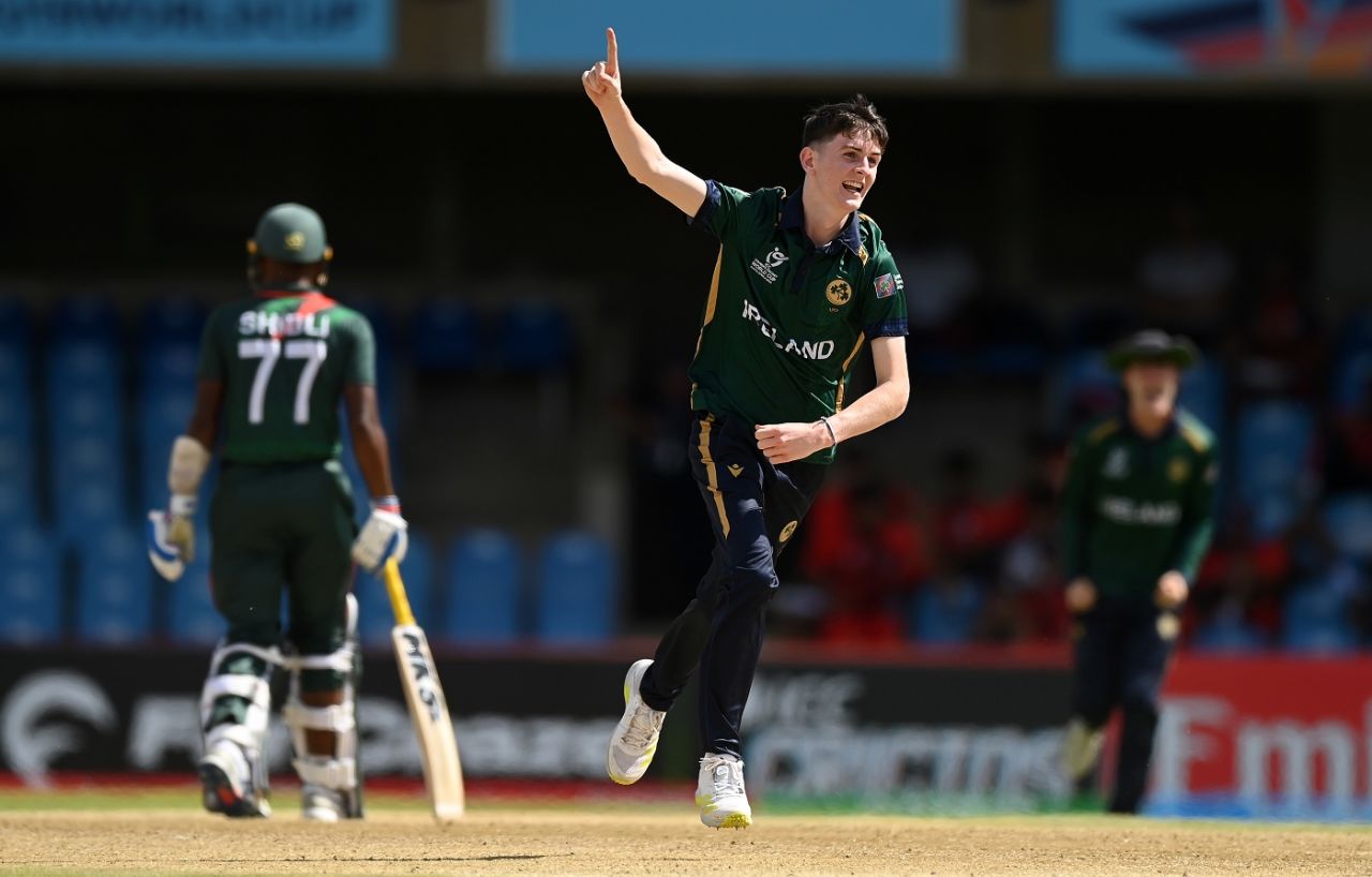 Matthew Weldon wheels away in celebration, Bangladesh vs Ireland, Under-19 World Cup, Bloemfontein, January 22, 2024