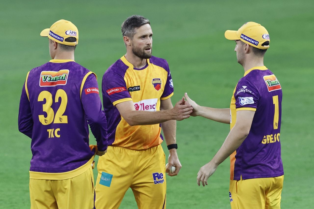 Chris Woakes picked 2 for 21 with the wickets of Sam Billings and Jason Holder, Sharjah Warriors vs Dubai Capitals, ILT20 2024, Dubai, January 22, 2024