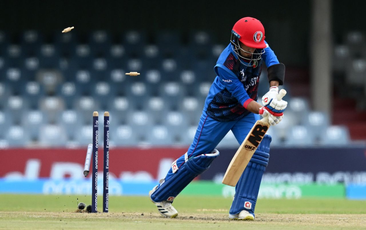 Sohail Khan Zurmati missed one from Matt Rowe, New Zealand vs Afghanistan, Under-19 World Cup 2024, East London, January 23, 2024