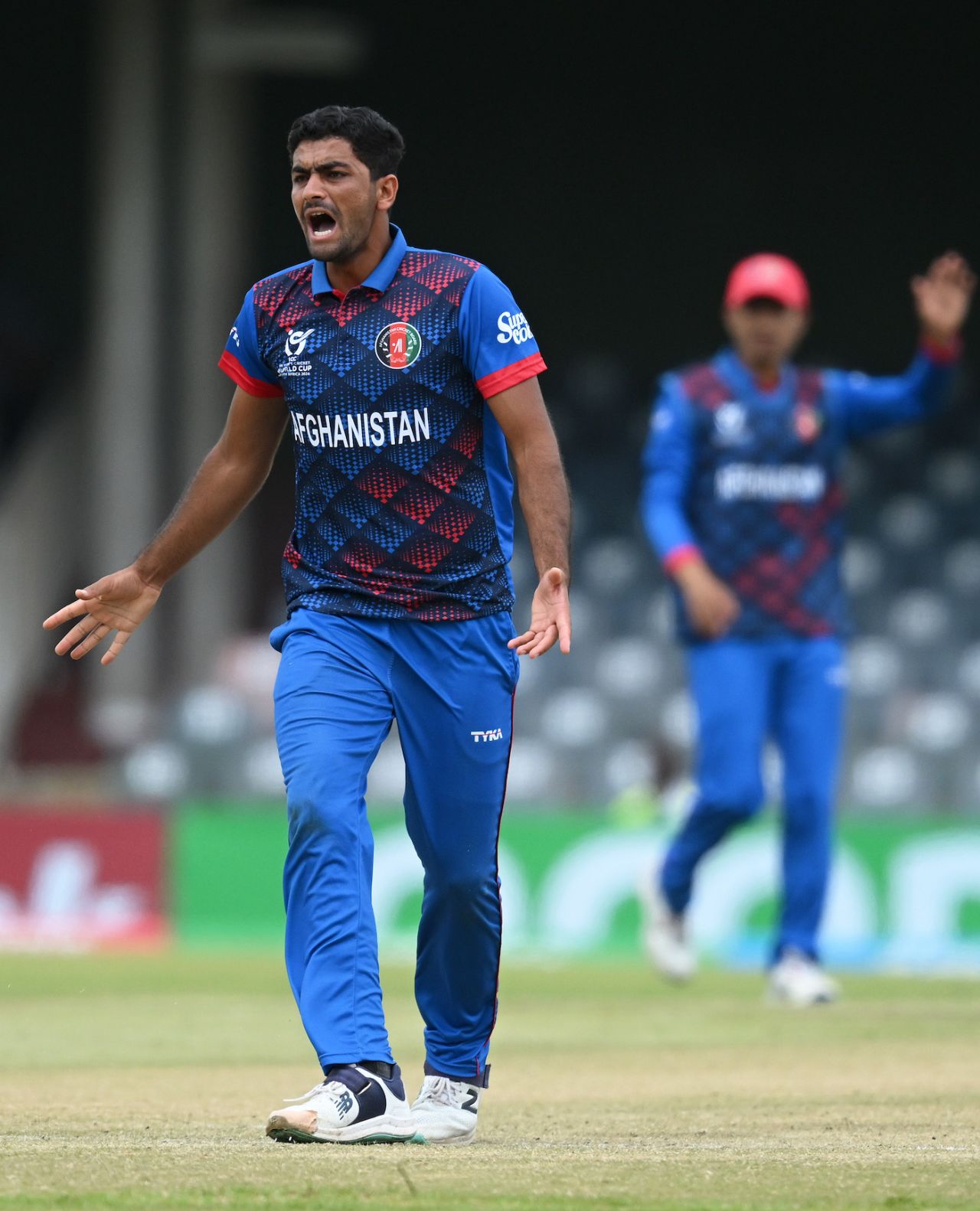 Khalil Ahmed celebrates one of his wickets, New Zealand vs Afghanistan, Under-19 World Cup 2024, East London, January 23, 2024