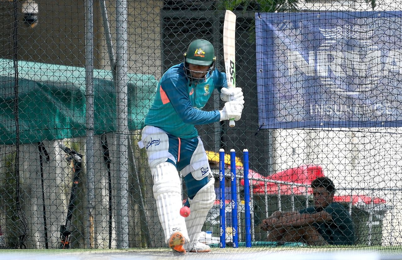 Usman Khawaja prepares to meet the ball off the front foot, Australia vs West Indies, Brisbane, January 24, 2024