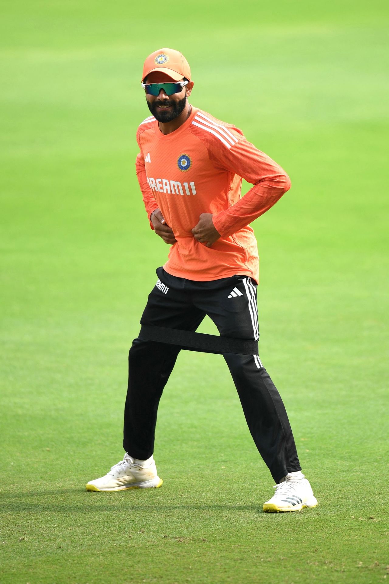 Ravindra Jadeja warms up for training, India vs England, Hyderabad, January 24, 2024