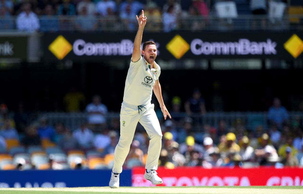 Josh Hazlewood appeals for lbw, Australia vs West Indies, 2nd Test, Brisbane, day 1, January 25, 2024
