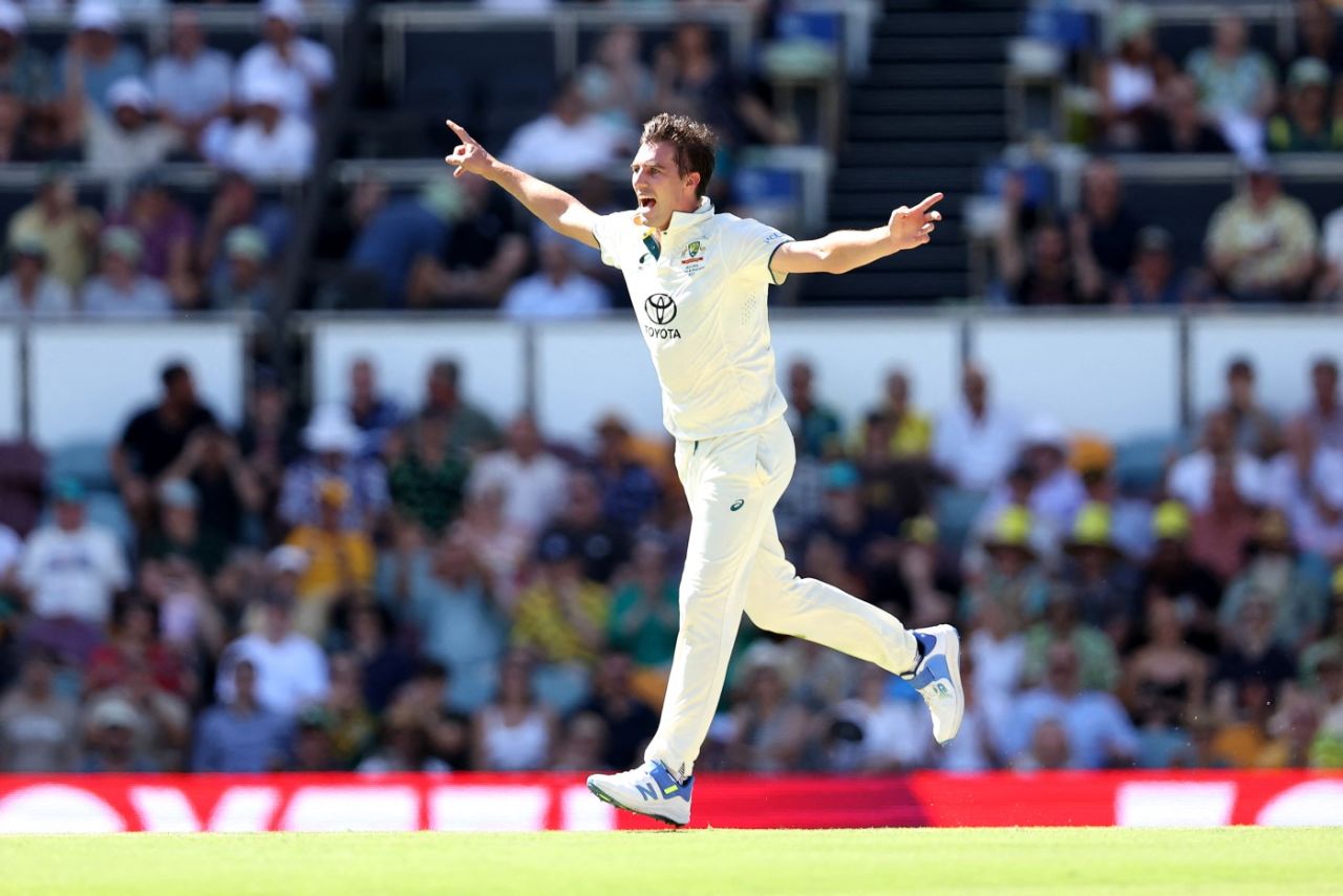 Pat Cummins celebrates a wicket, Australia vs West Indies, 2nd Test, Brisbane, day 1, January 25, 2024