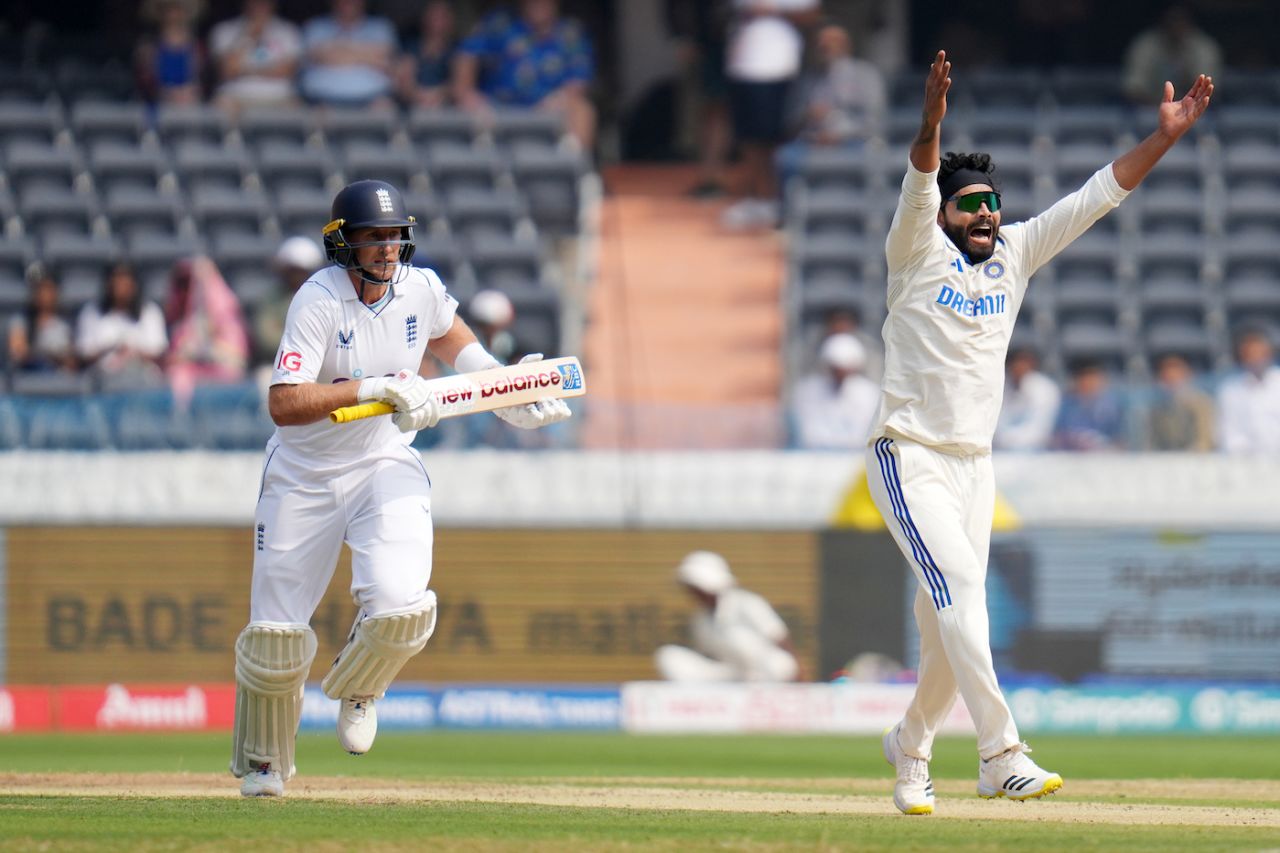 Ravindra Jadeja appeals for a catch off Joe Root, India vs England, 1st Test, Hyderabad, 1st day, January 25, 2024