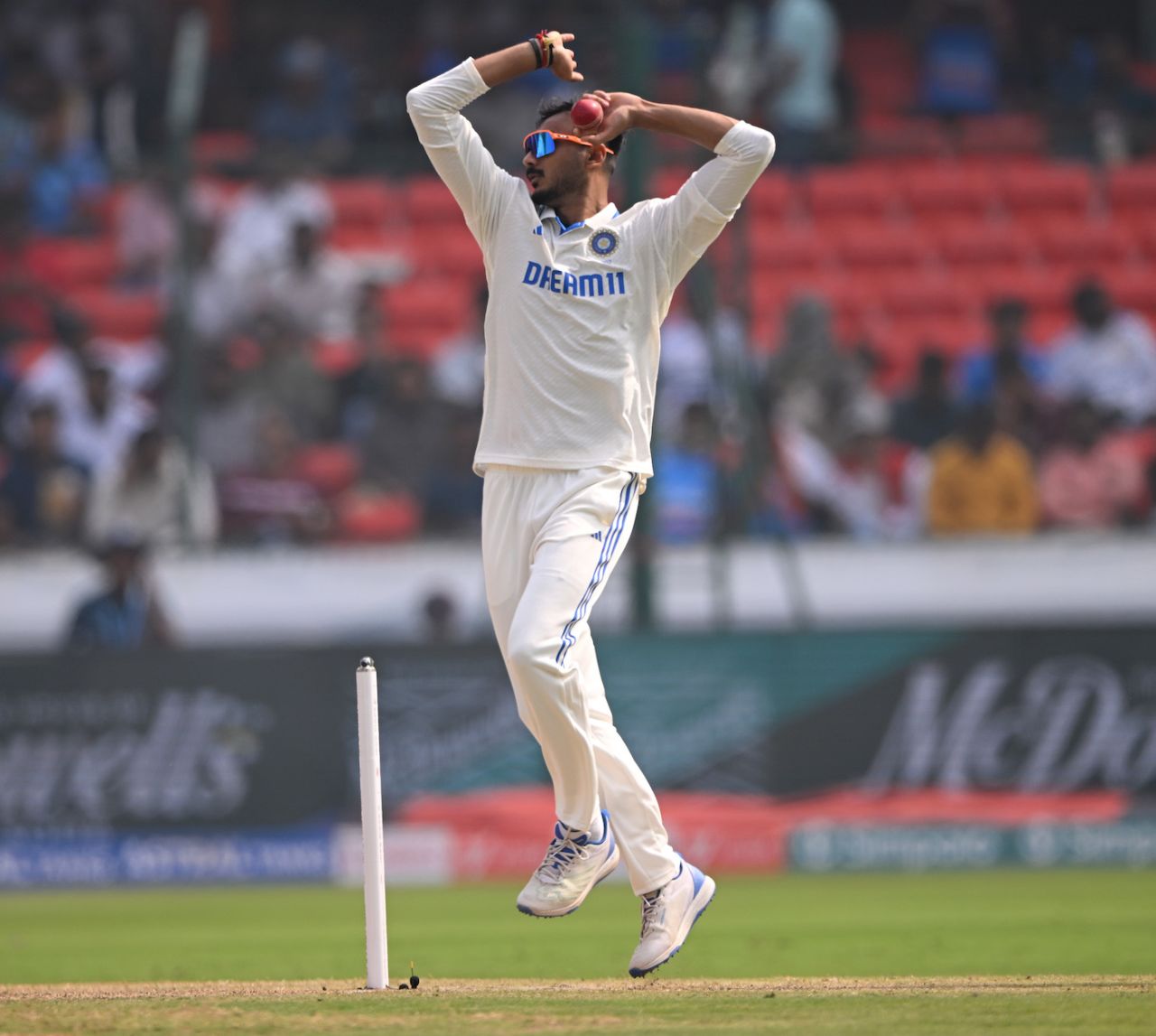 Axar Patel in action, India vs England, 1st Test, Hyderabad, 1st day, January 25, 2024