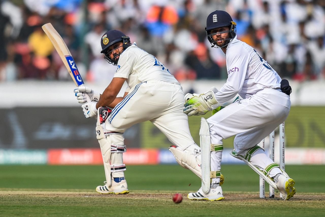 Rohit Sharma guides the ball fine, 1st Test, Hyderabad, 1st day, January 25, 2024