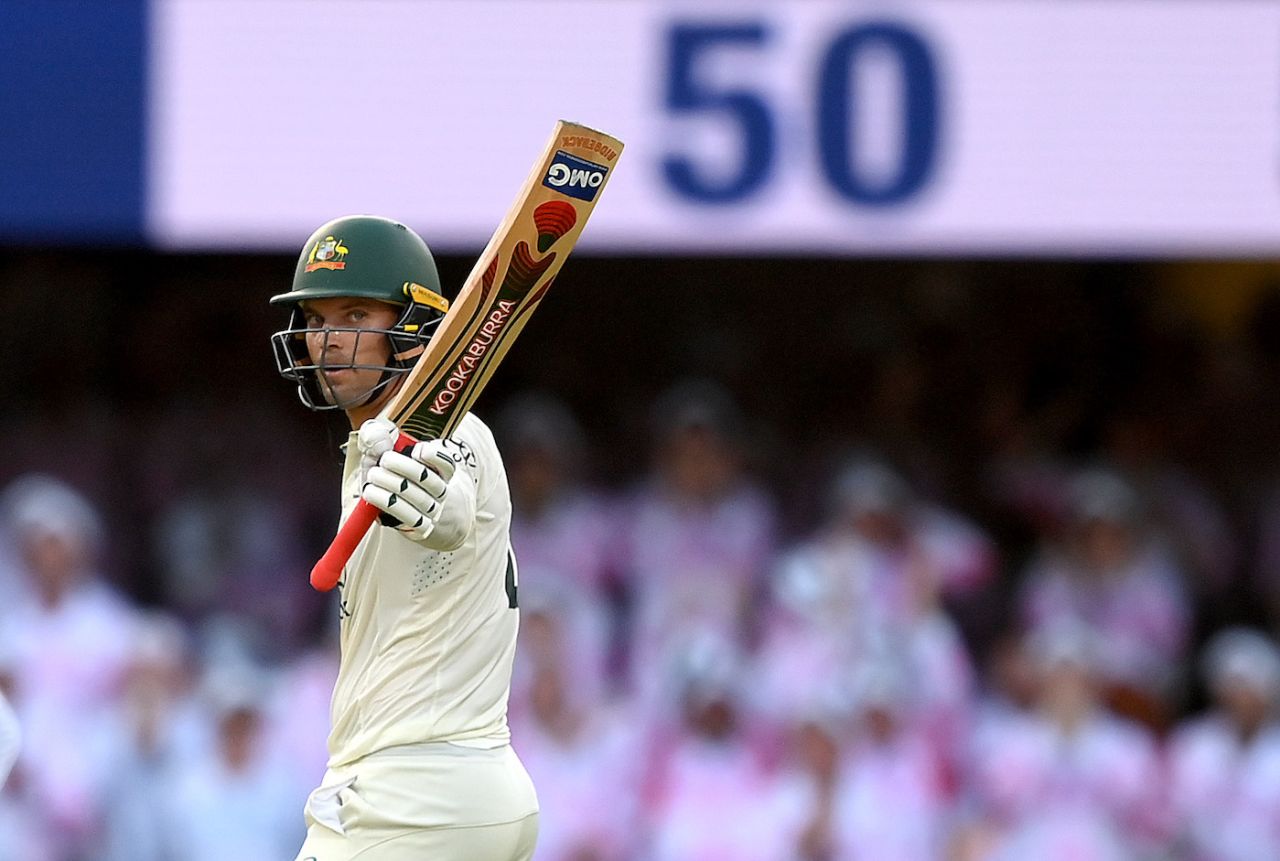 Alex Carey scored a quick - and crucial - half-century, Australia vs West Indies, 2nd Test, Brisbane, 2nd day, January 26, 2024