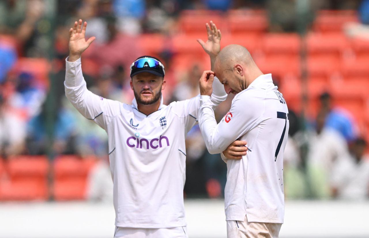 Jack Leach was often in the game but didn't find much luck or support, India vs England, 1st Test, Hyderabad, 2nd day, January 26, 2024