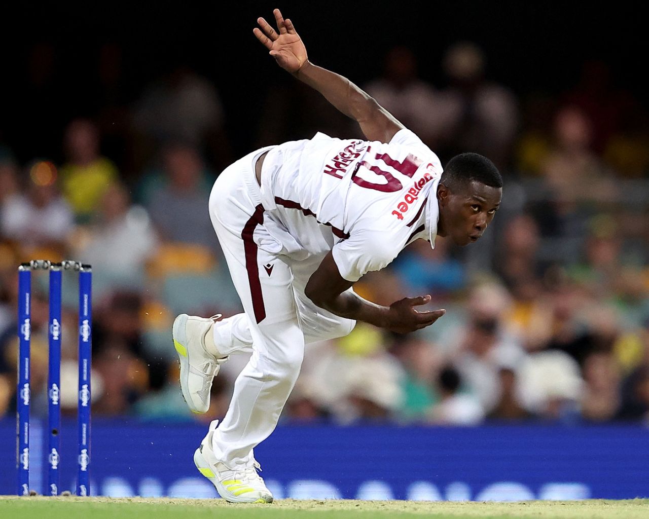 Shamar Joseph bowls, Australia vs West Indies, 2nd Test, Brisbane, 2nd day, January 26, 2024